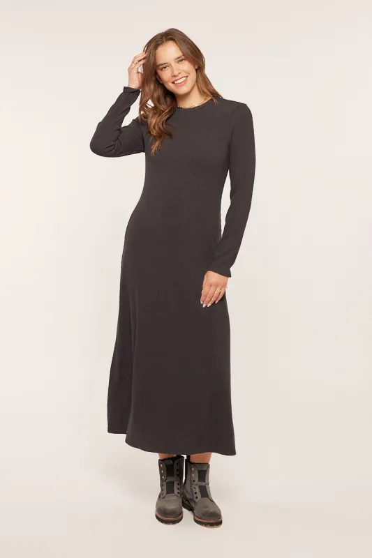 Charcoal Ribbed Knit Side Slit Midi Dress sold by Pinkblush