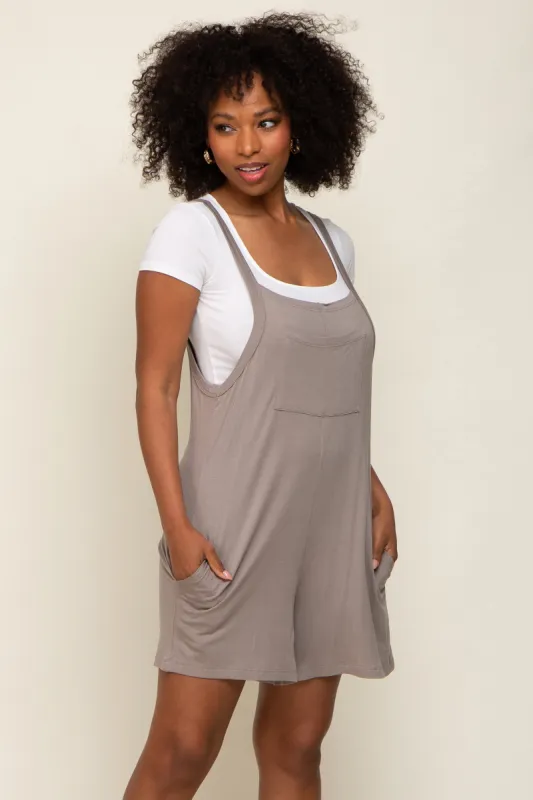 Taupe Front Pocket Overall Knit Romper sold by Pinkblush