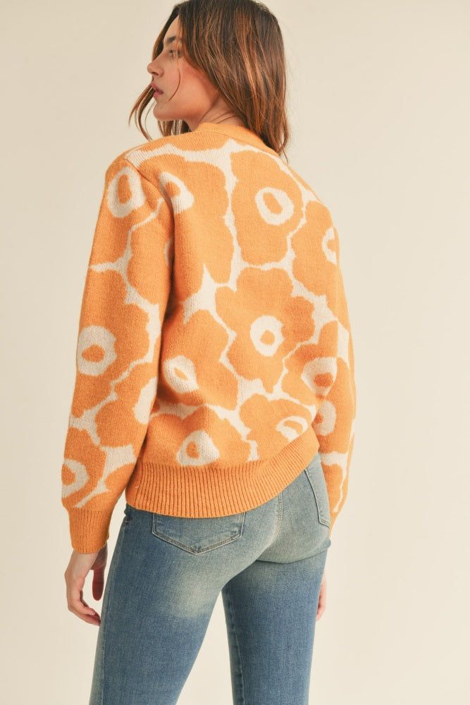 Mustard Ivory Floral Knit Sweater Cardigan sold by Pinkblush product image thumbnail 3