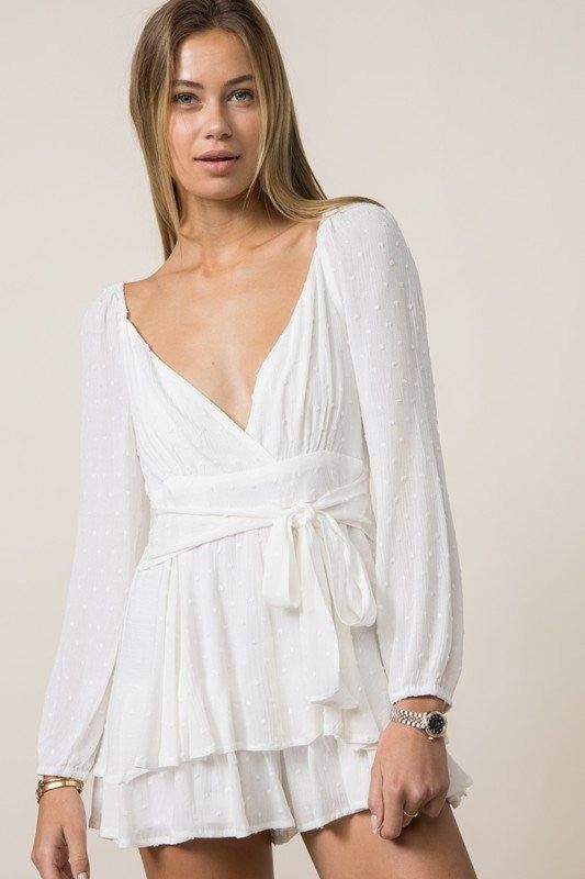 Off White Ruffle Romper sold by Pinkblush