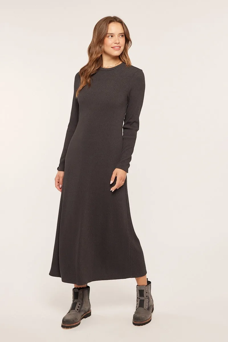 Charcoal Ribbed Knit Side Slit Midi Dress sold by Pinkblush product image thumbnail 2