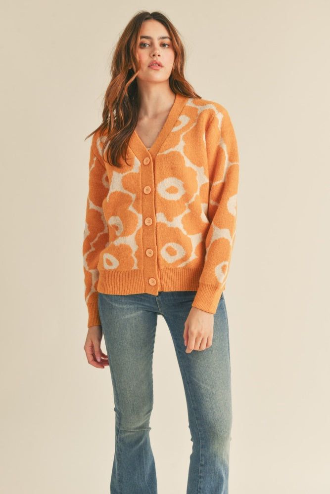 Mustard Ivory Floral Knit Sweater Cardigan sold by Pinkblush