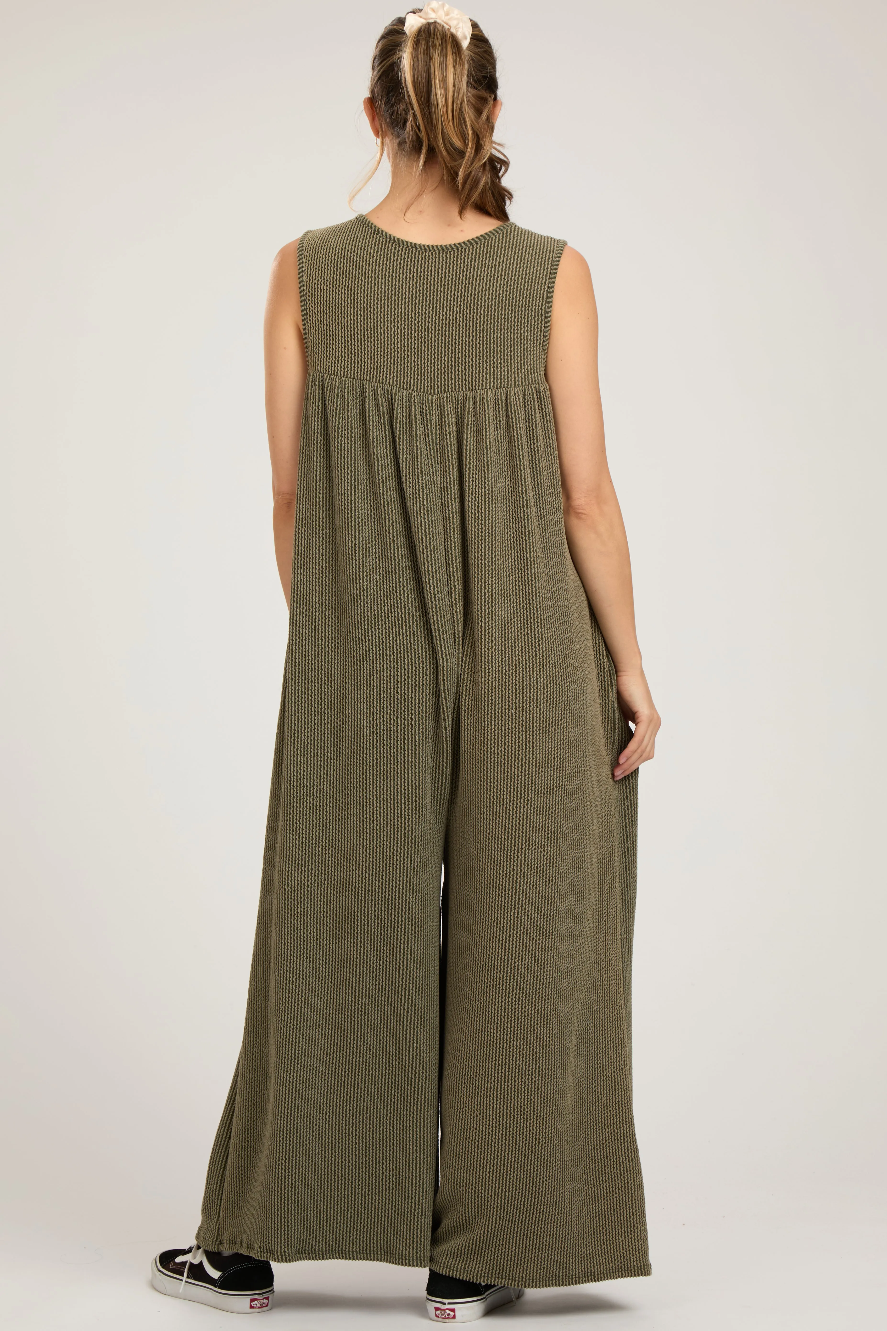 Olive Ribbed Sleeveless Button Front Maternity Jumpsuit sold by Pinkblush product image thumbnail 2