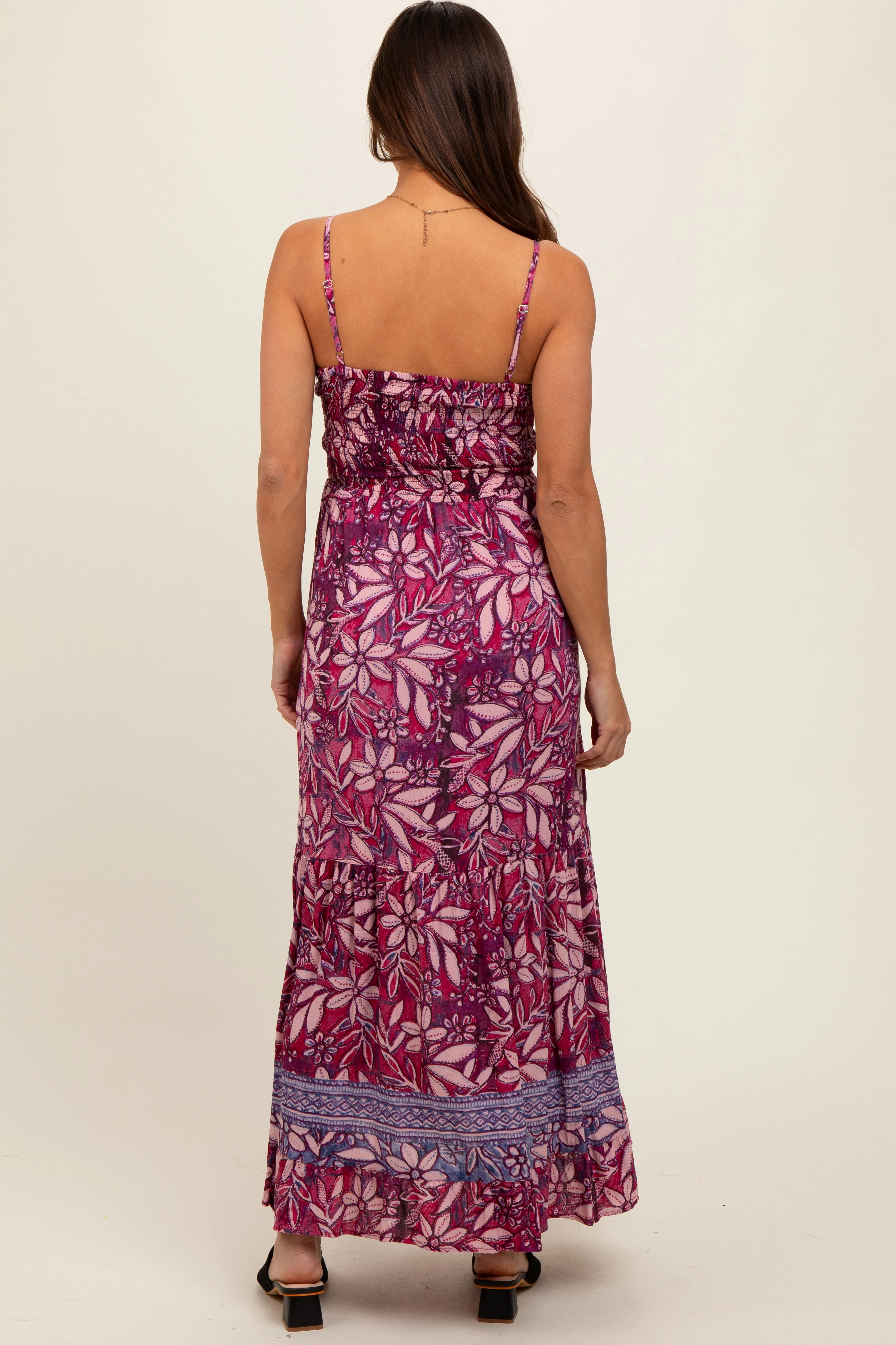Purple Floral Strapless Front Tie Knot Maternity Maxi Dress sold by Pinkblush product image thumbnail 3