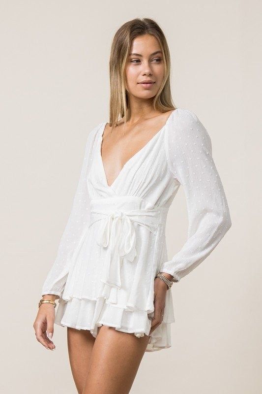 Off White Ruffle Romper sold by Pinkblush product image thumbnail 2