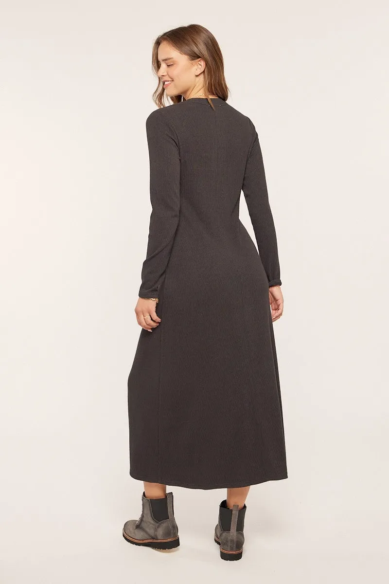 Charcoal Ribbed Knit Side Slit Midi Dress sold by Pinkblush product image thumbnail 3