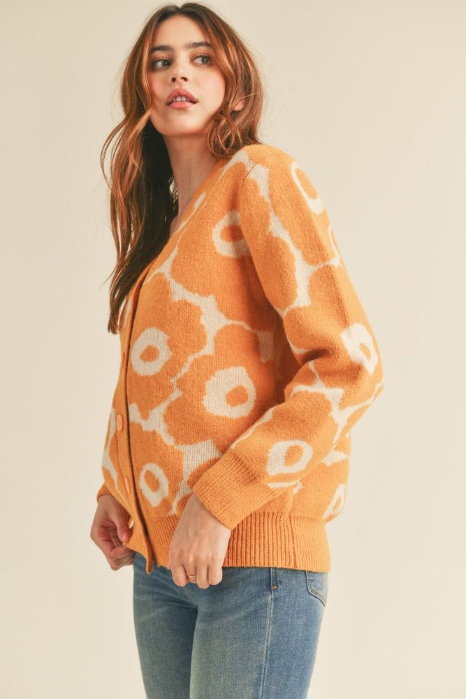 Mustard Ivory Floral Knit Sweater Cardigan sold by Pinkblush product image thumbnail 2