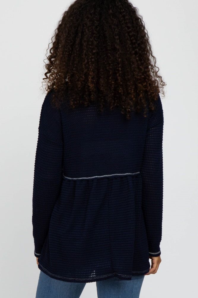 Navy Waffle Knit Peplum Top sold by Pinkblush product image thumbnail 3