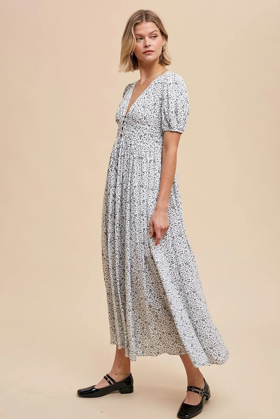 Ivory Floral Button Down Front Slit Maxi Dress sold by Pinkblush product image thumbnail 2