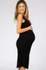 Black Ribbed Sleeveless Maternity Midi Dress sold by Pinkblush