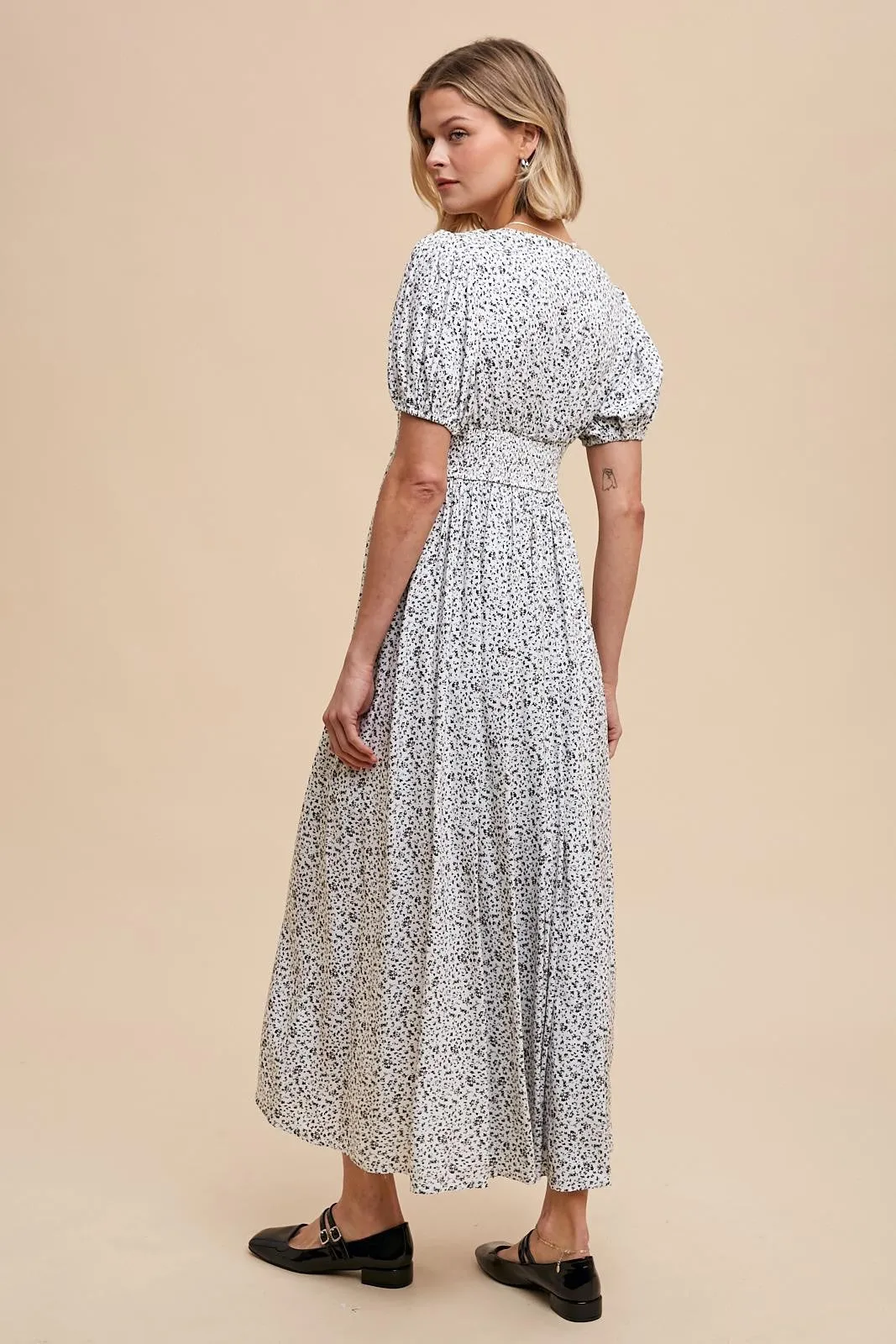 Ivory Floral Button Down Front Slit Maxi Dress sold by Pinkblush product image thumbnail 3