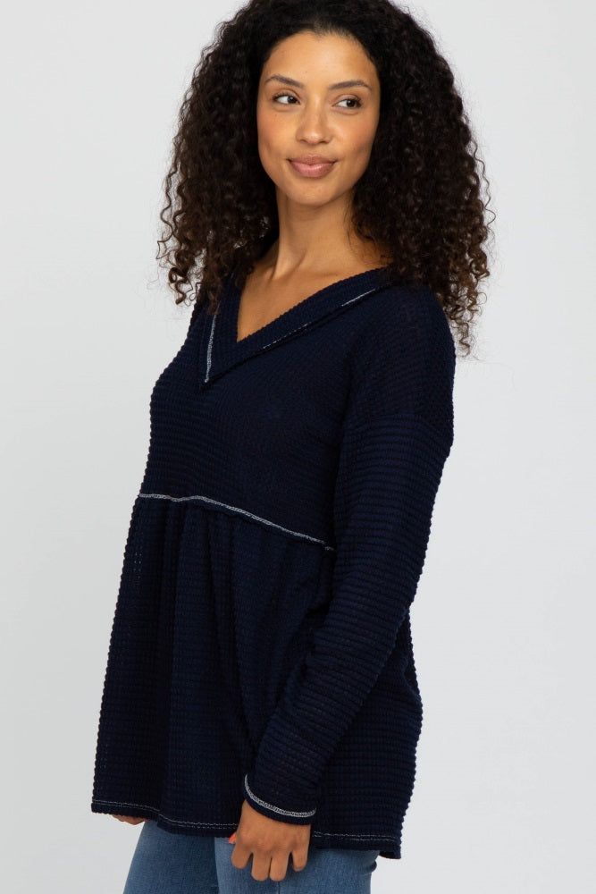 Navy Waffle Knit Peplum Top sold by Pinkblush product image thumbnail 2