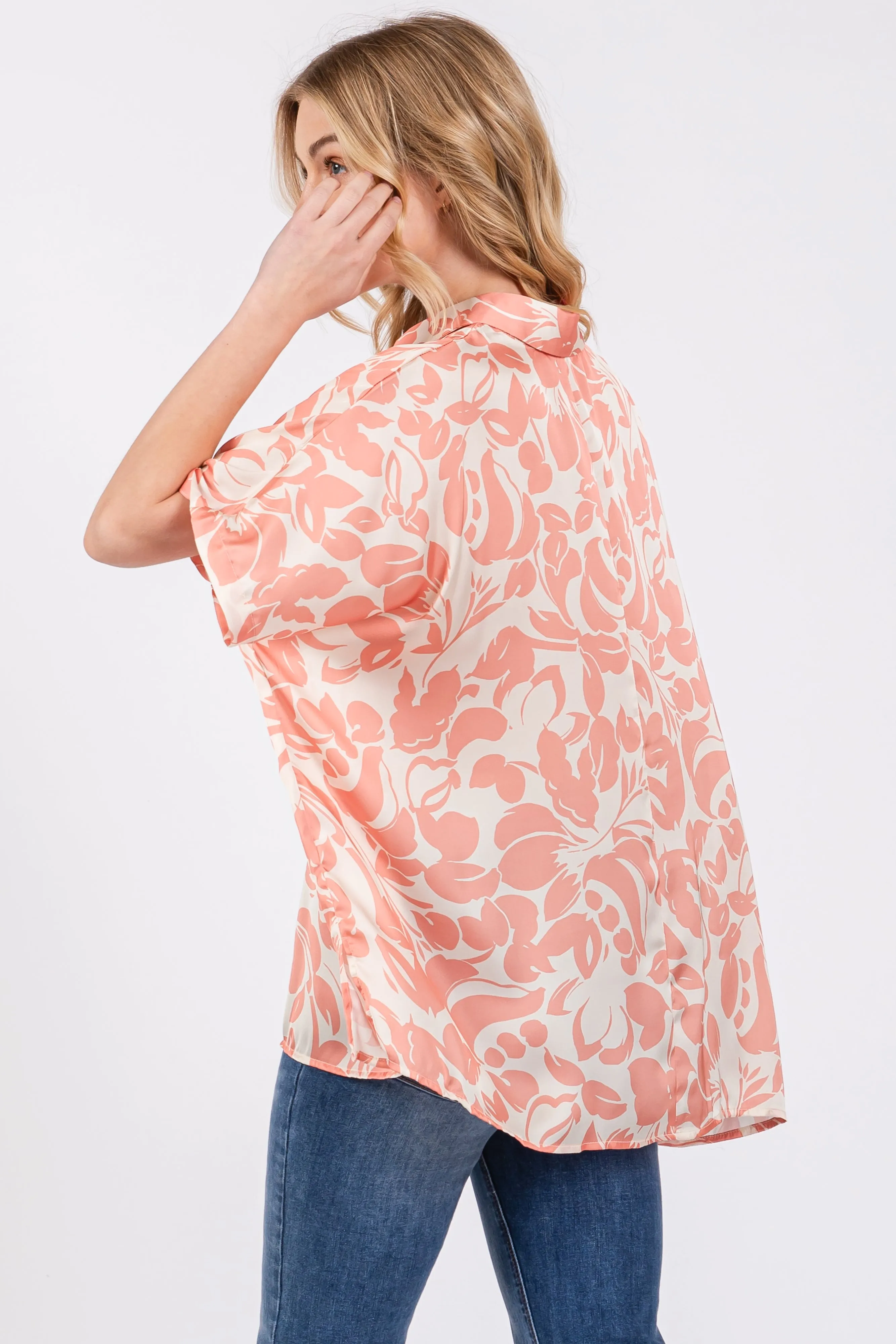 Peach Floral Button Down Blouse sold by Pinkblush product image thumbnail 4