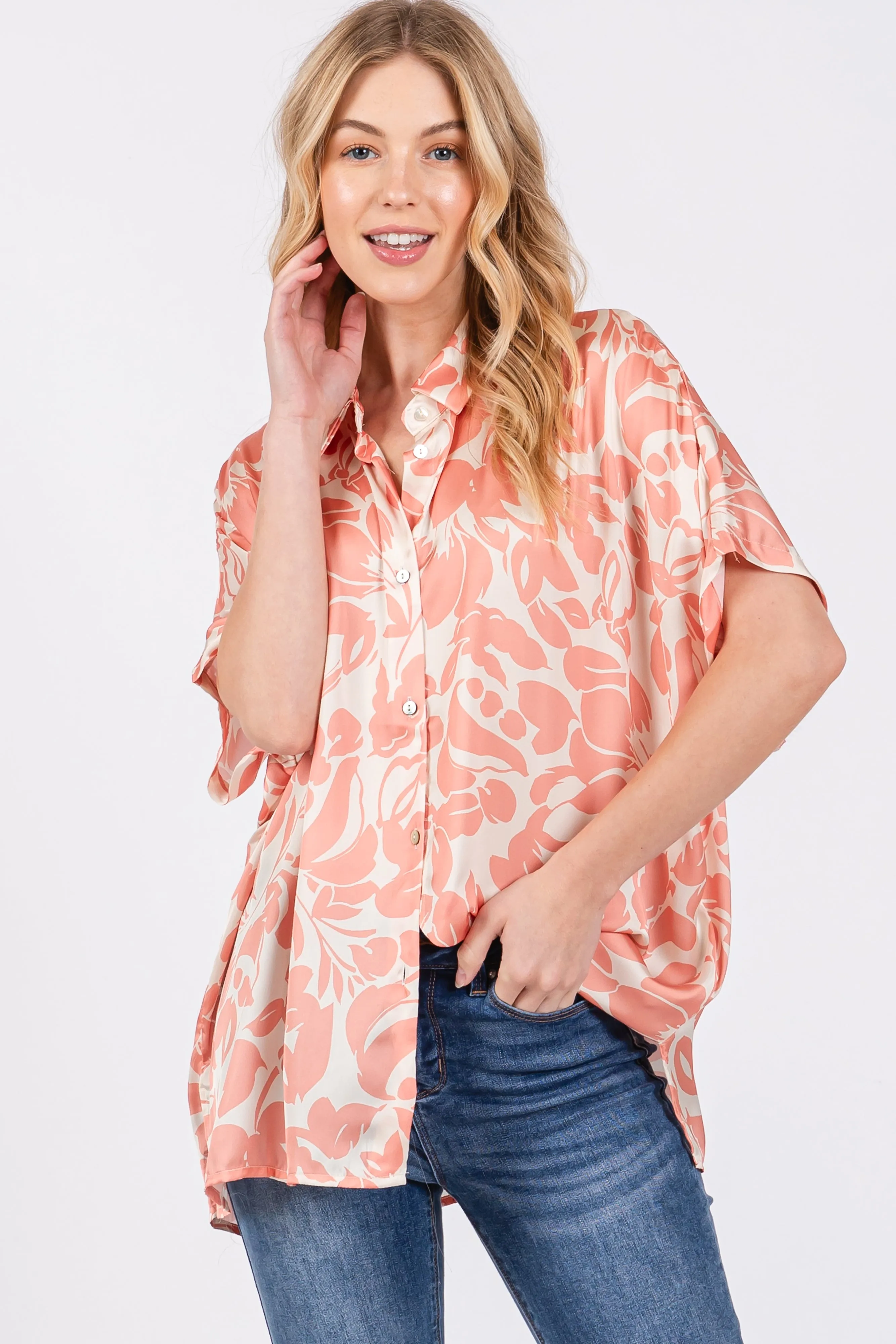 Peach Floral Button Down Blouse sold by Pinkblush