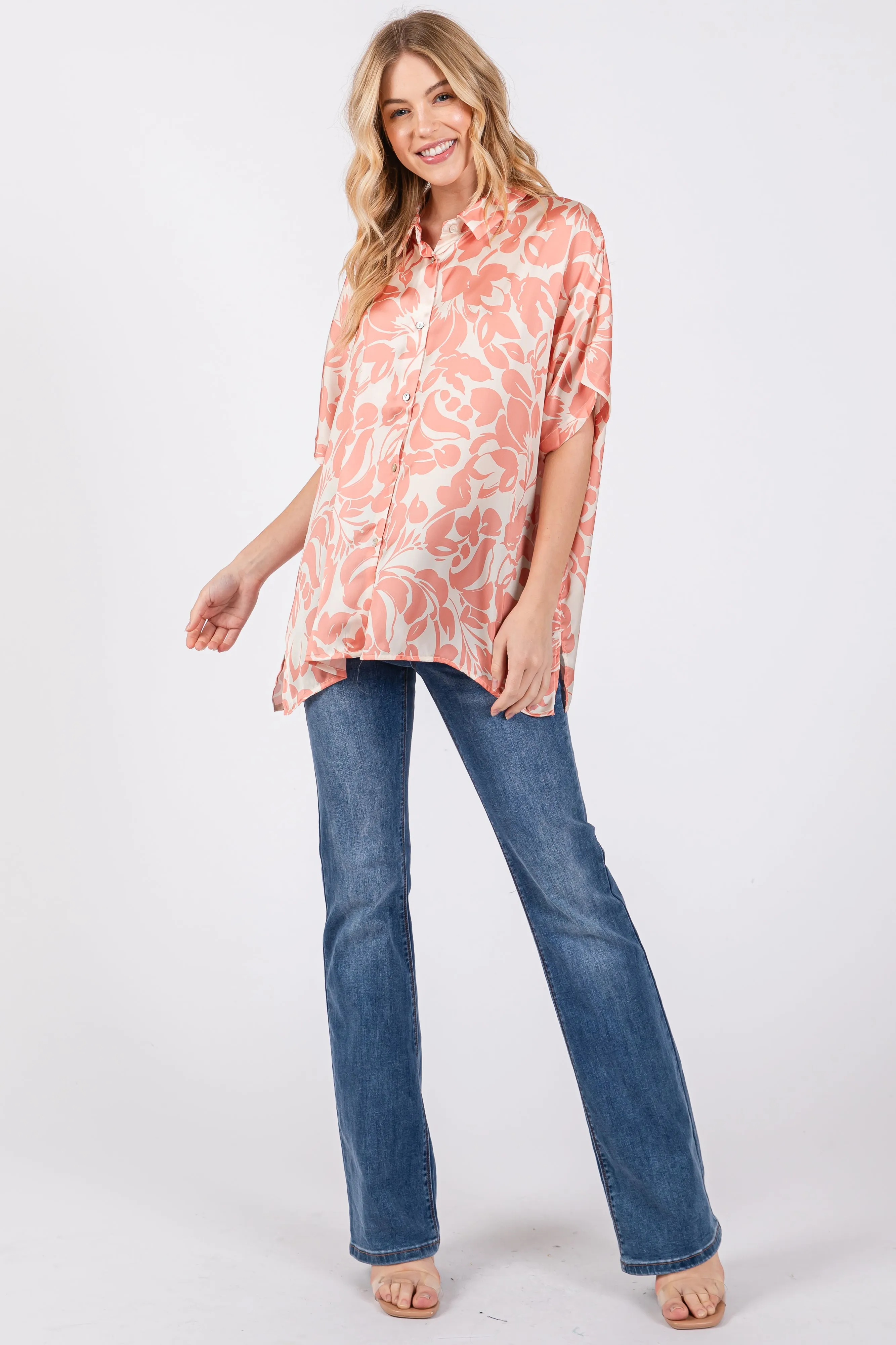 Peach Floral Button Down Blouse sold by Pinkblush product image thumbnail 5
