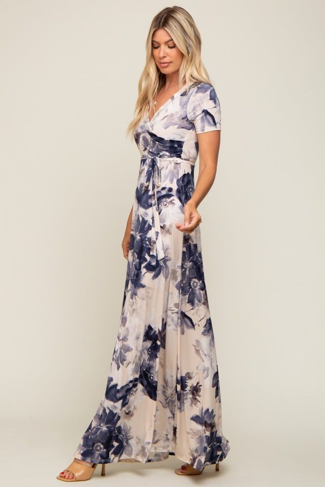 Taupe Floral Wrap Dress sold by Pinkblush product image thumbnail 2