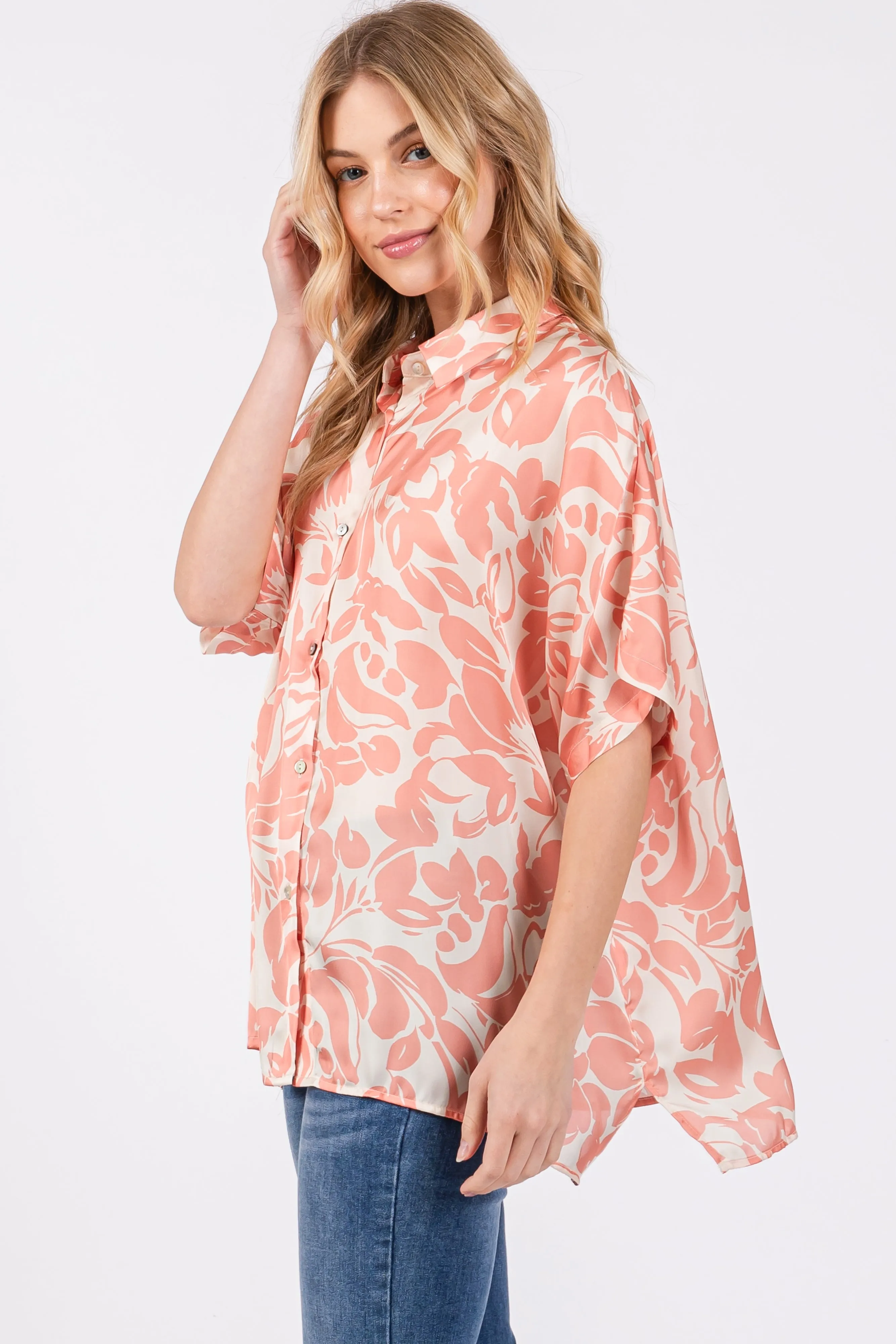 Peach Floral Button Down Blouse sold by Pinkblush product image thumbnail 3
