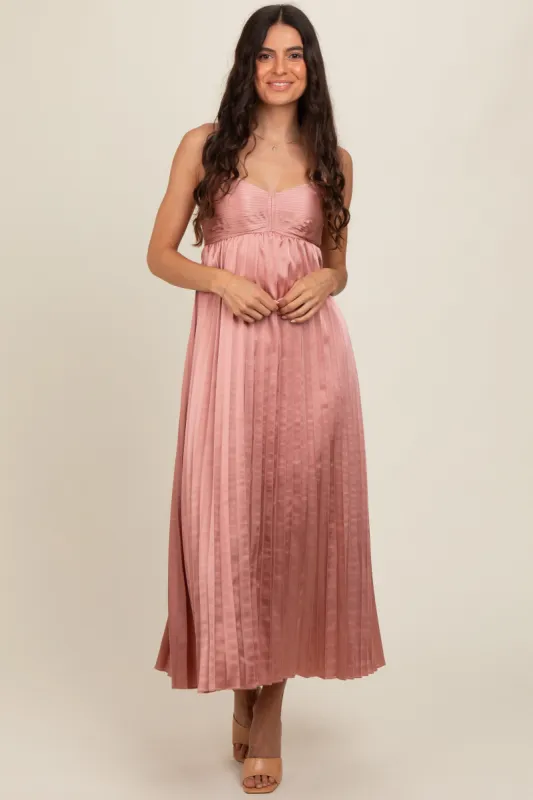 Pink Satin Pleated Midi Dress sold by Pinkblush