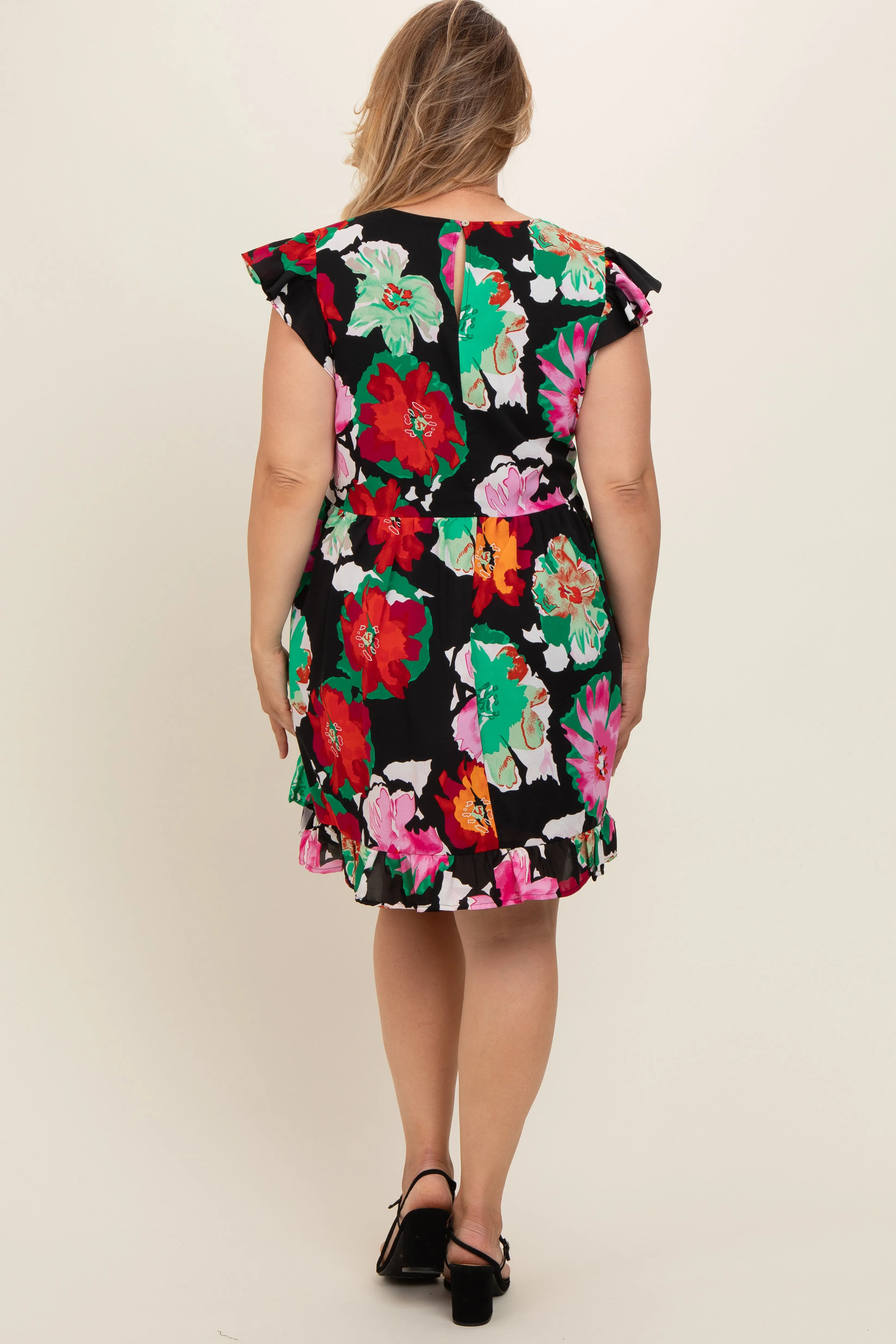 Black Floral Ruffle Accent Maternity Plus Dress sold by Pinkblush product image thumbnail 3