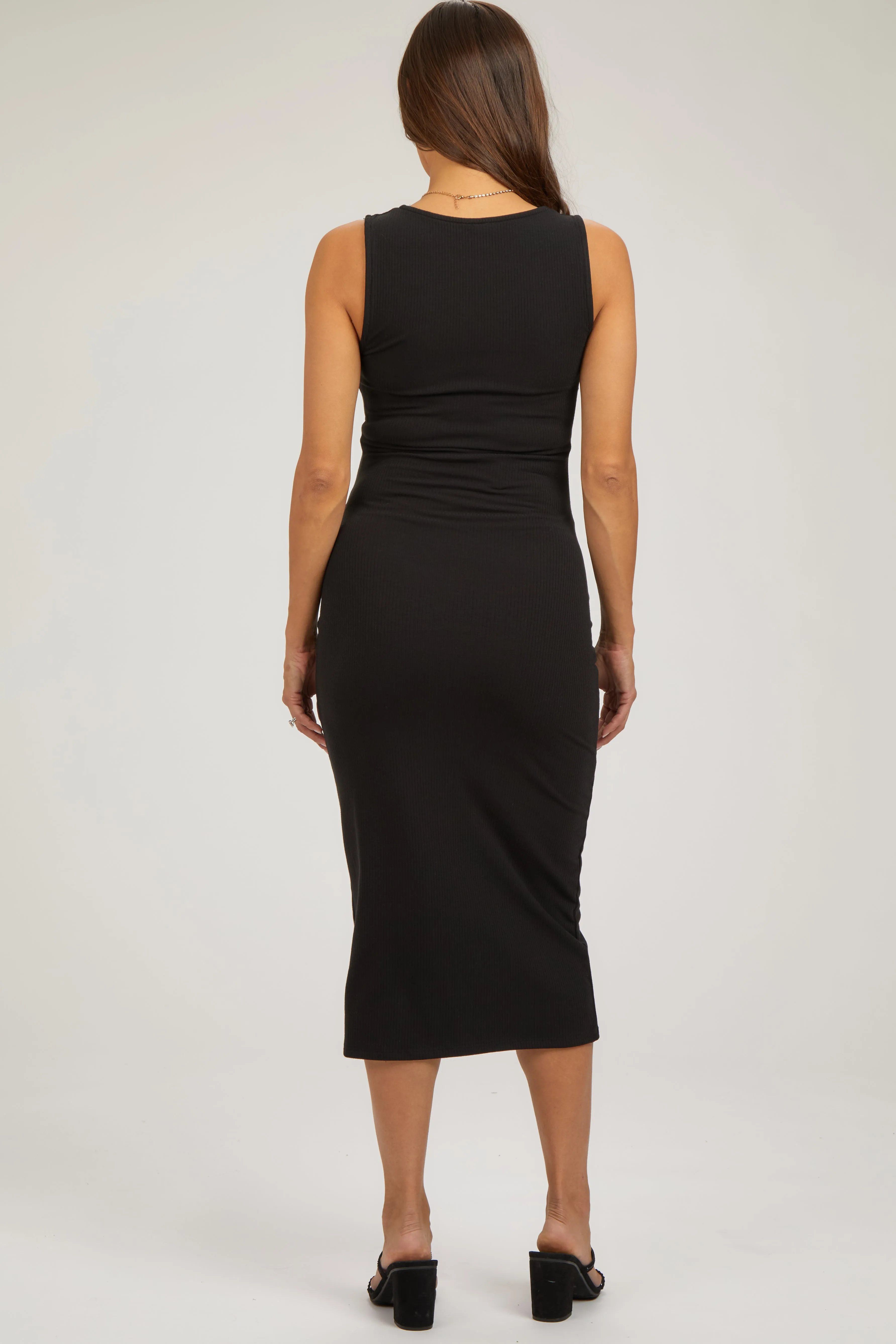 Black Ribbed Sweetheart Neck Maternity Midi Dress sold by Pinkblush product image thumbnail 3