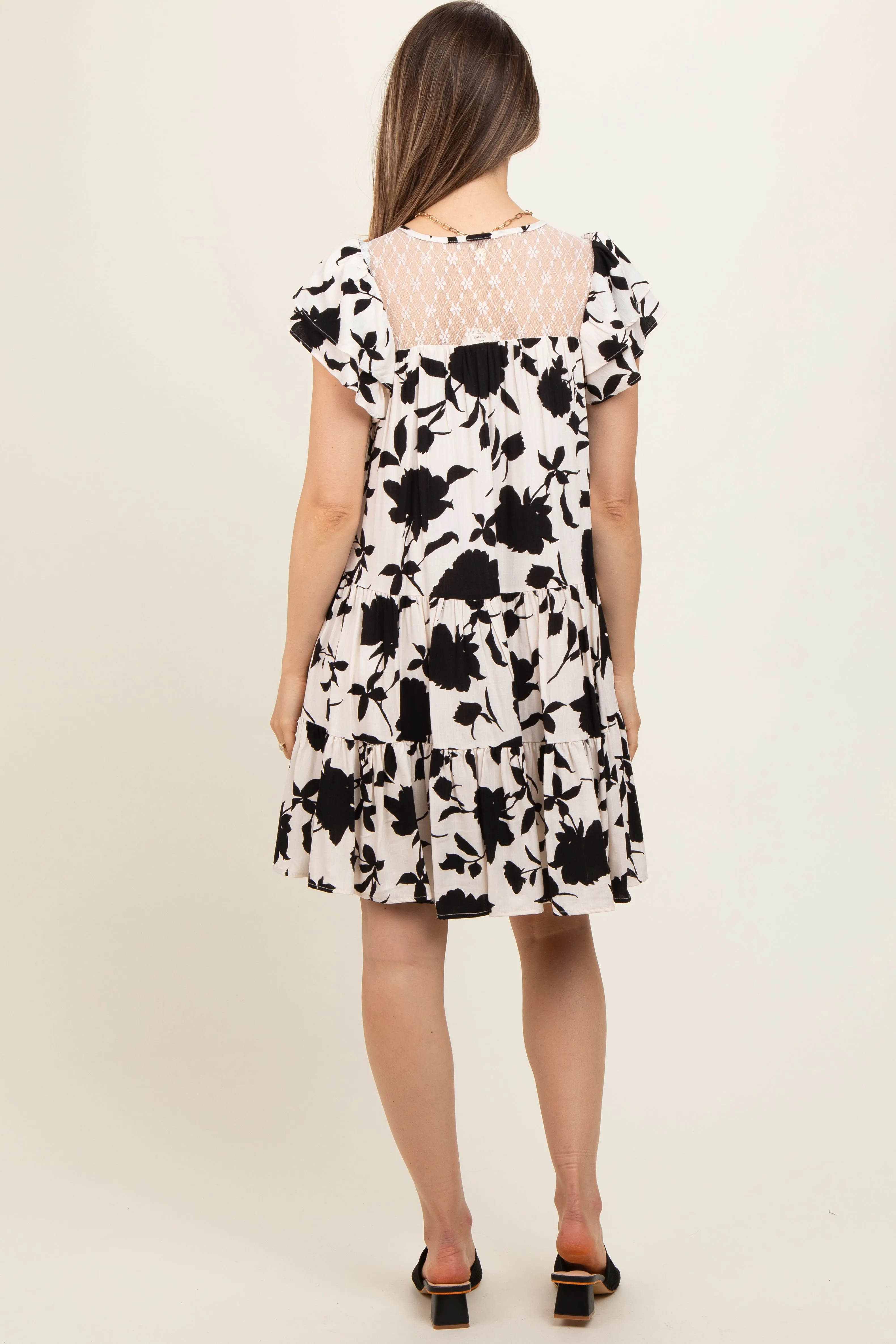 Black Floral Ruffle Lace Maternity Dress sold by Pinkblush product image thumbnail 4