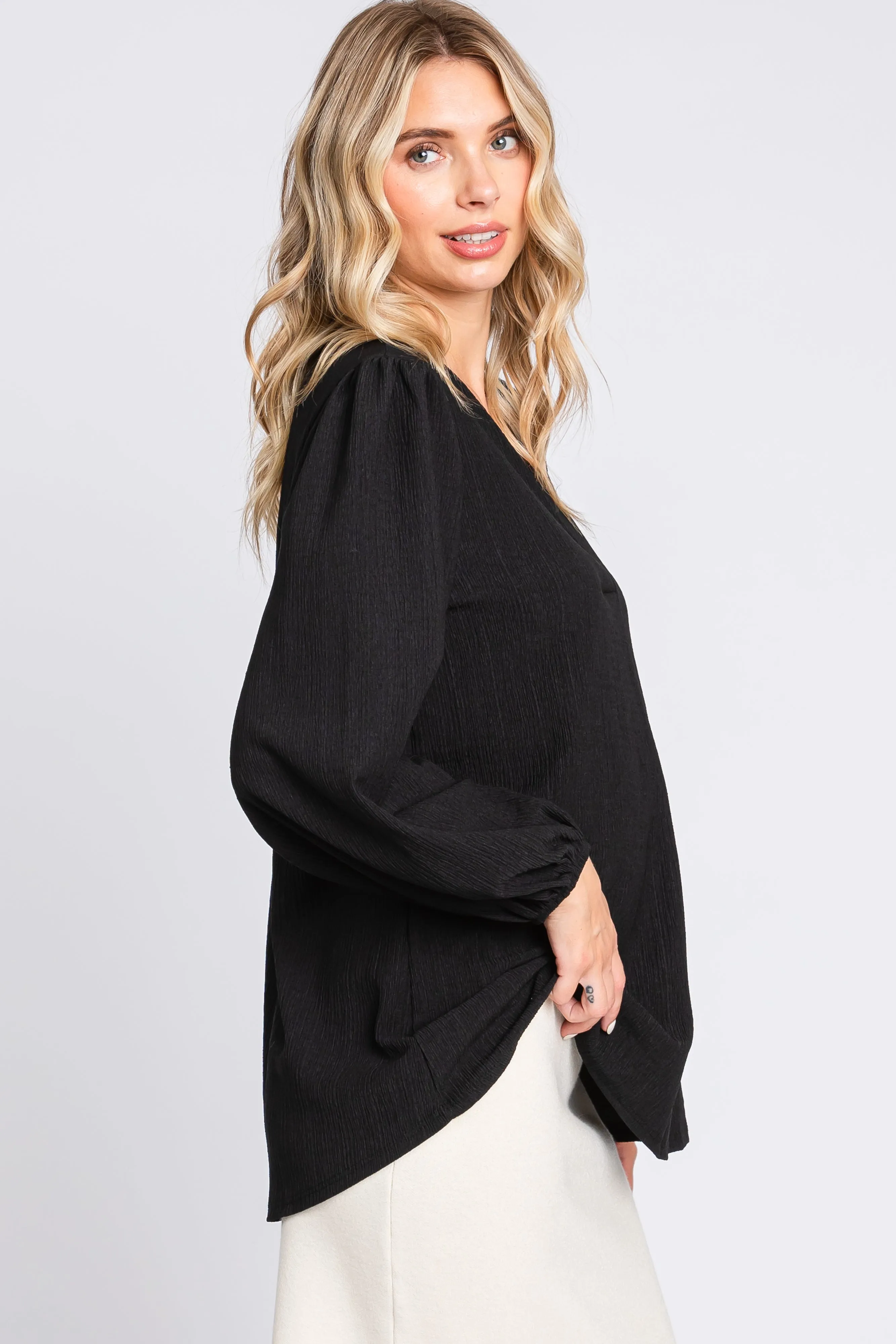 Black Textured Long Sleeve Blouse sold by Pinkblush product image thumbnail 3