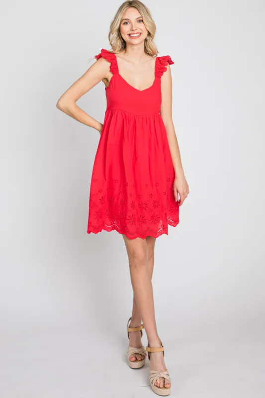 Red Eyelet Lace Dress sold by Pinkblush