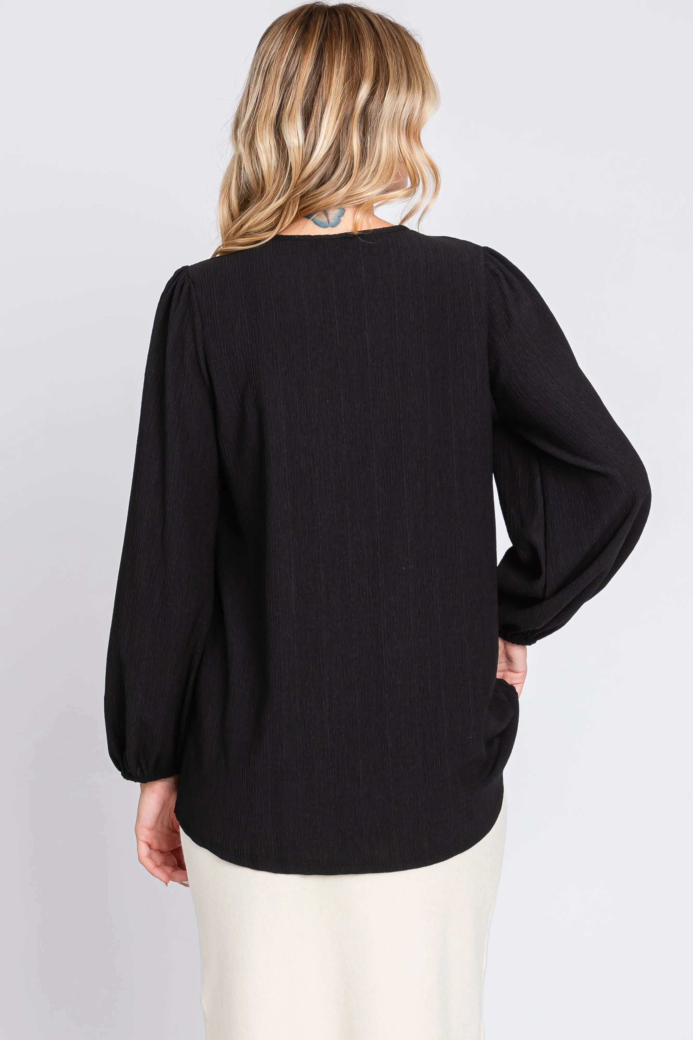 Black Textured Long Sleeve Blouse sold by Pinkblush product image thumbnail 4