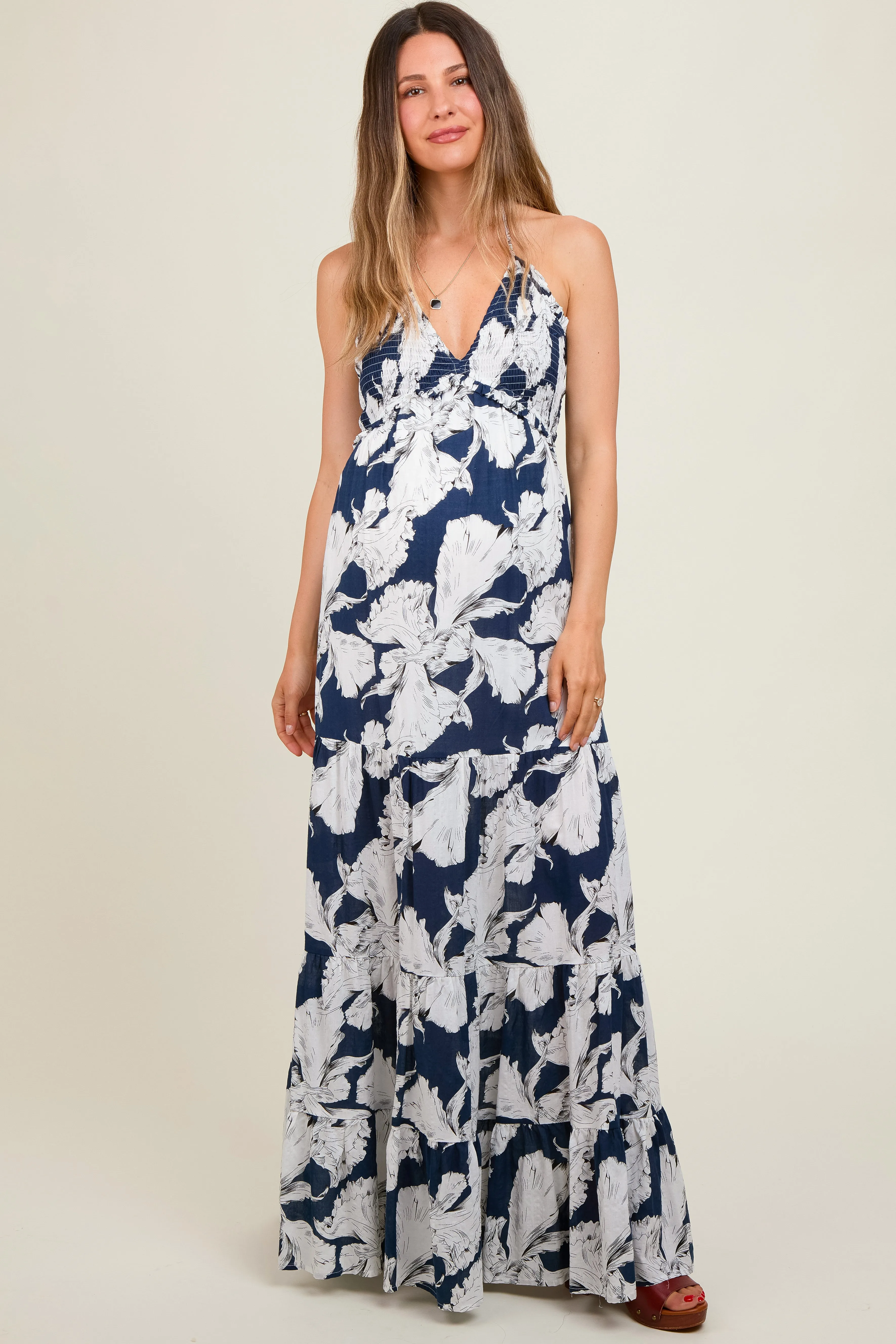 Navy Printed Woven Maternity Maxi Dress sold by Pinkblush product image thumbnail 2