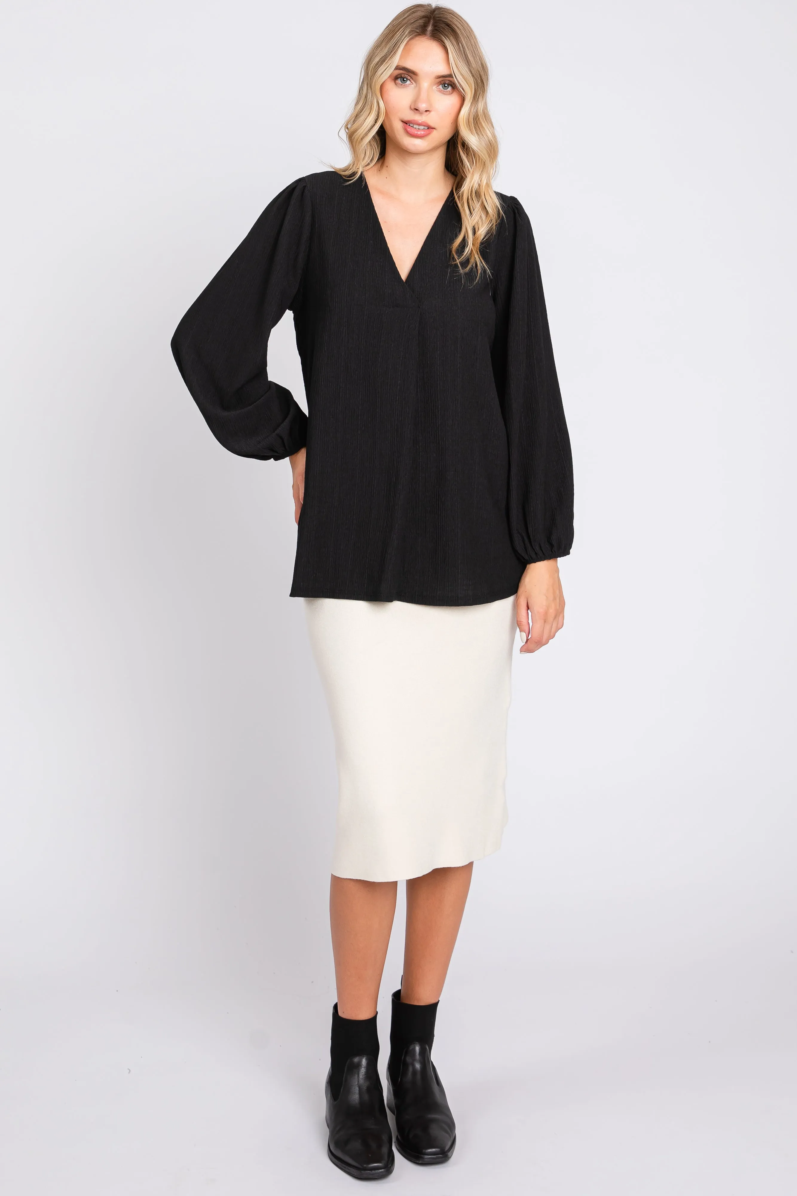 Black Textured Long Sleeve Blouse sold by Pinkblush product image thumbnail 5