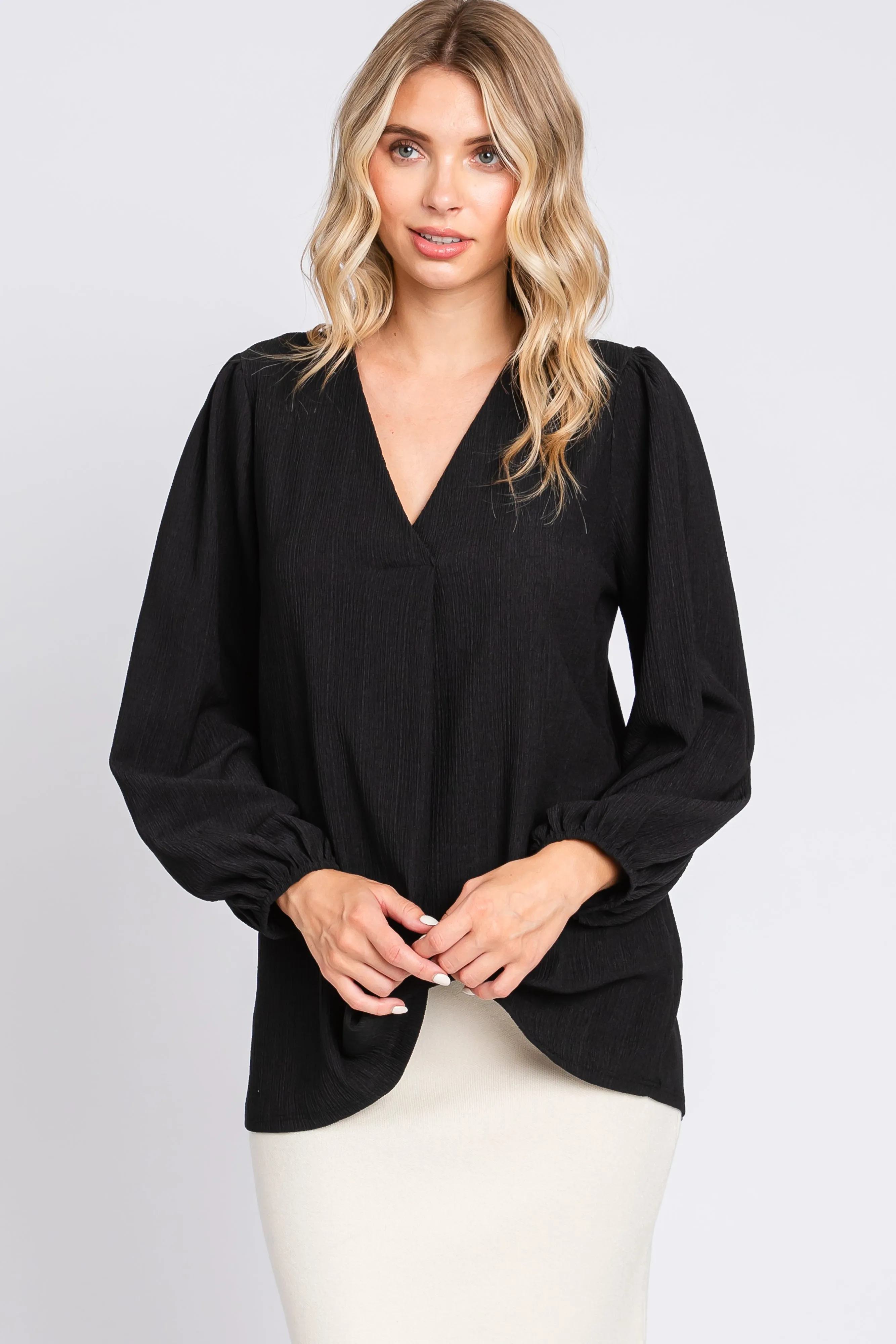 Black Textured Long Sleeve Blouse sold by Pinkblush product image thumbnail 2
