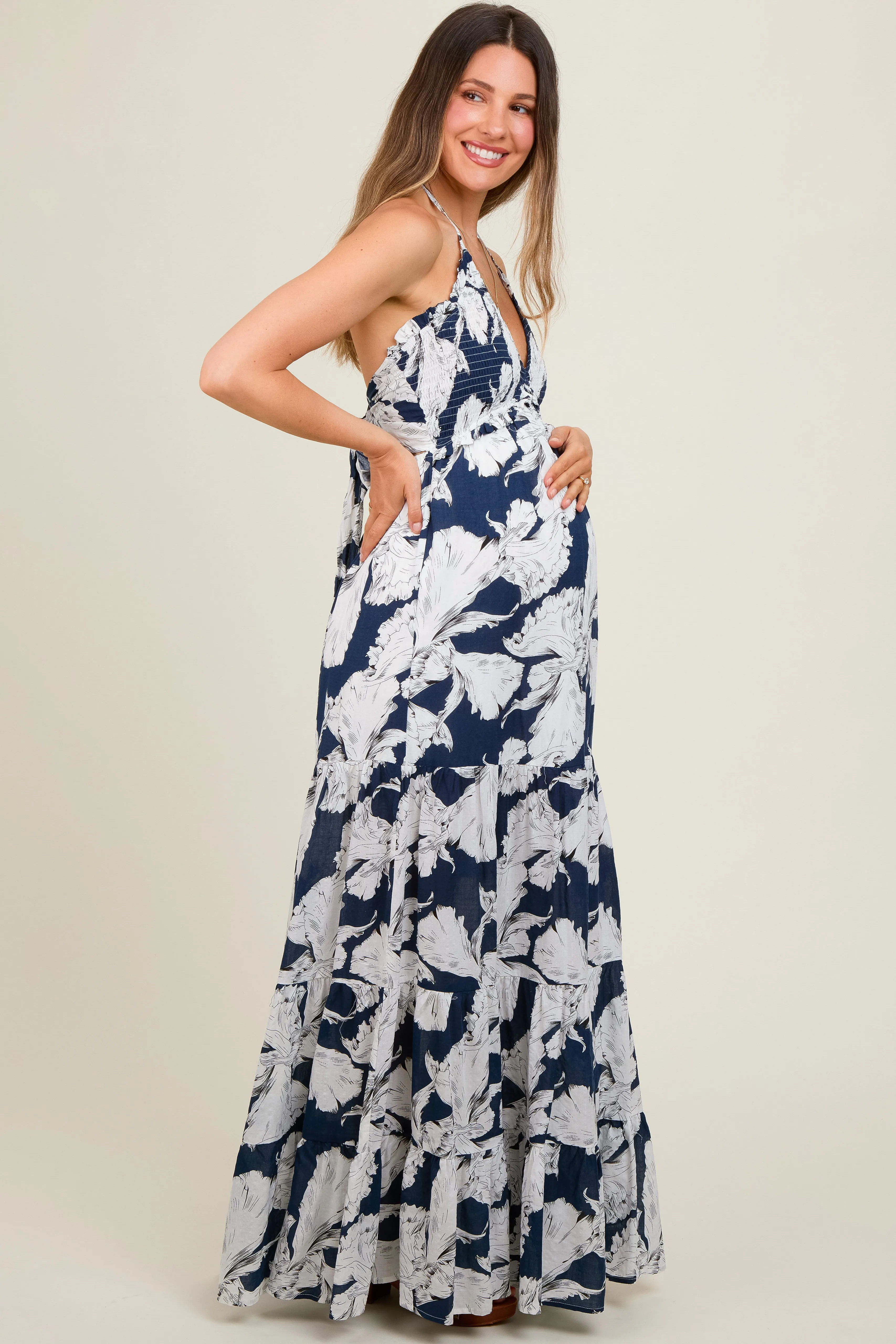 Navy Printed Woven Maternity Maxi Dress sold by Pinkblush product image thumbnail 3