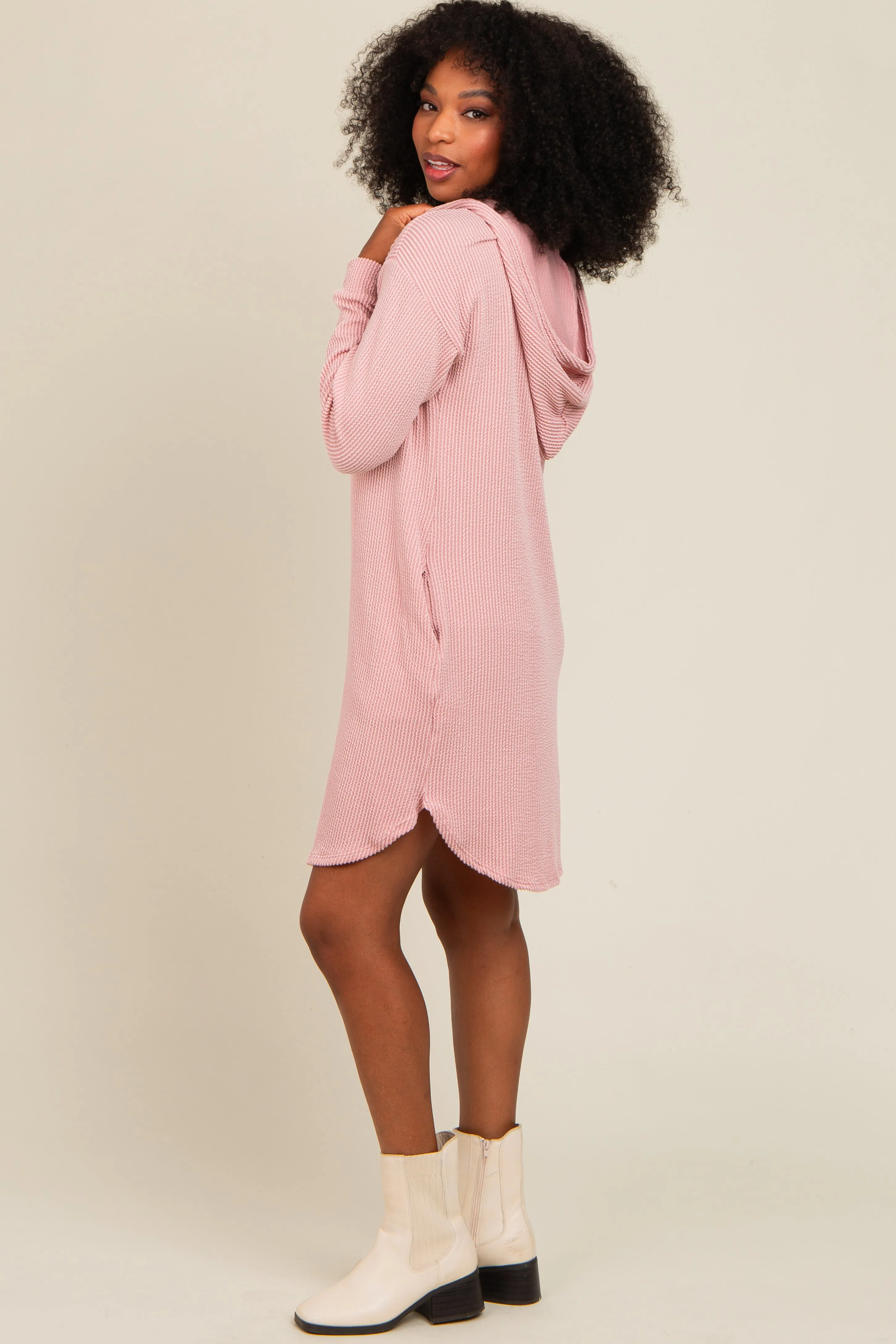 Mauve Ribbed Hoodie Dress sold by Pinkblush product image thumbnail 3