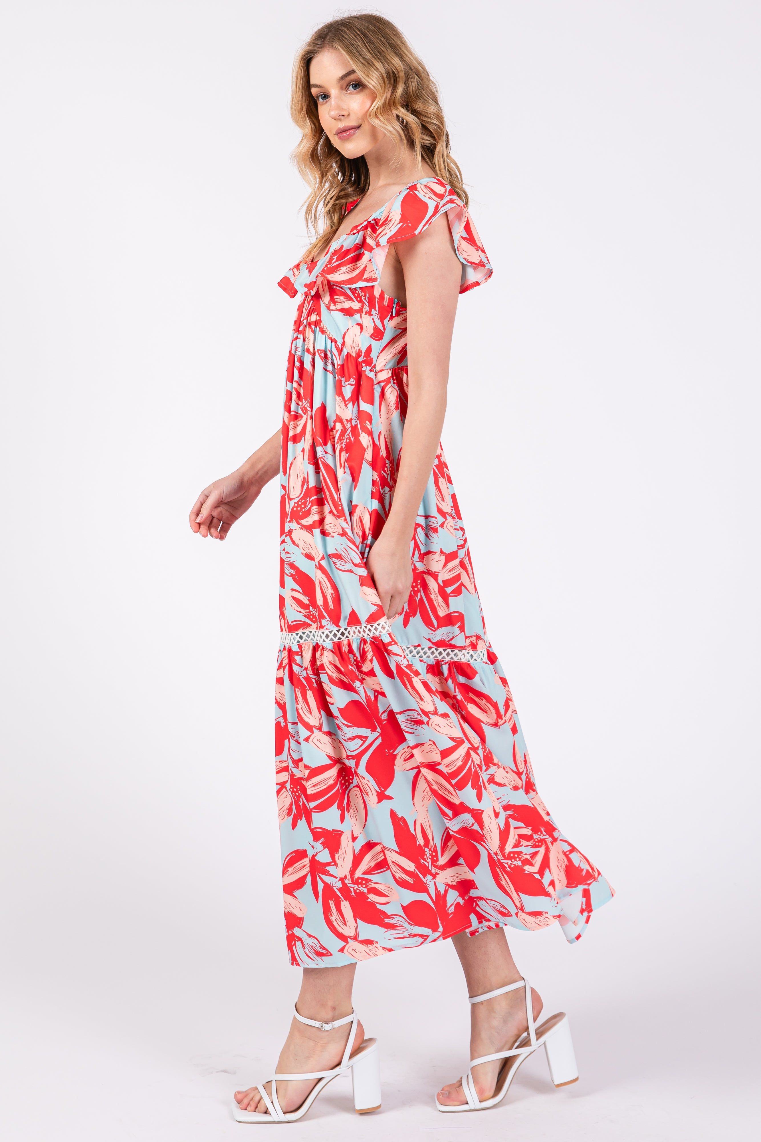 Coral Floral Flounce Maxi Dress sold by Pinkblush product image thumbnail 2