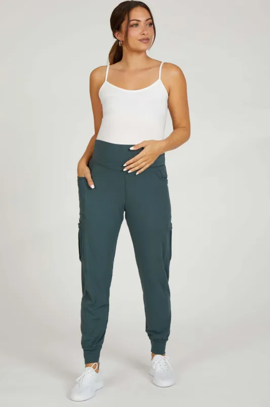 Forest Green Cargo Pocket Maternity Jogger Pants made by Rae Mode