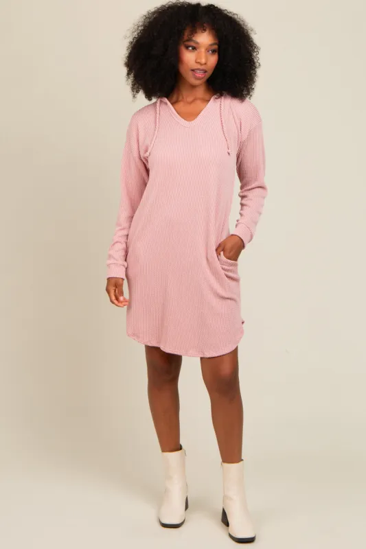 Mauve  Ribbed Hoodie Dress sold by Pinkblush