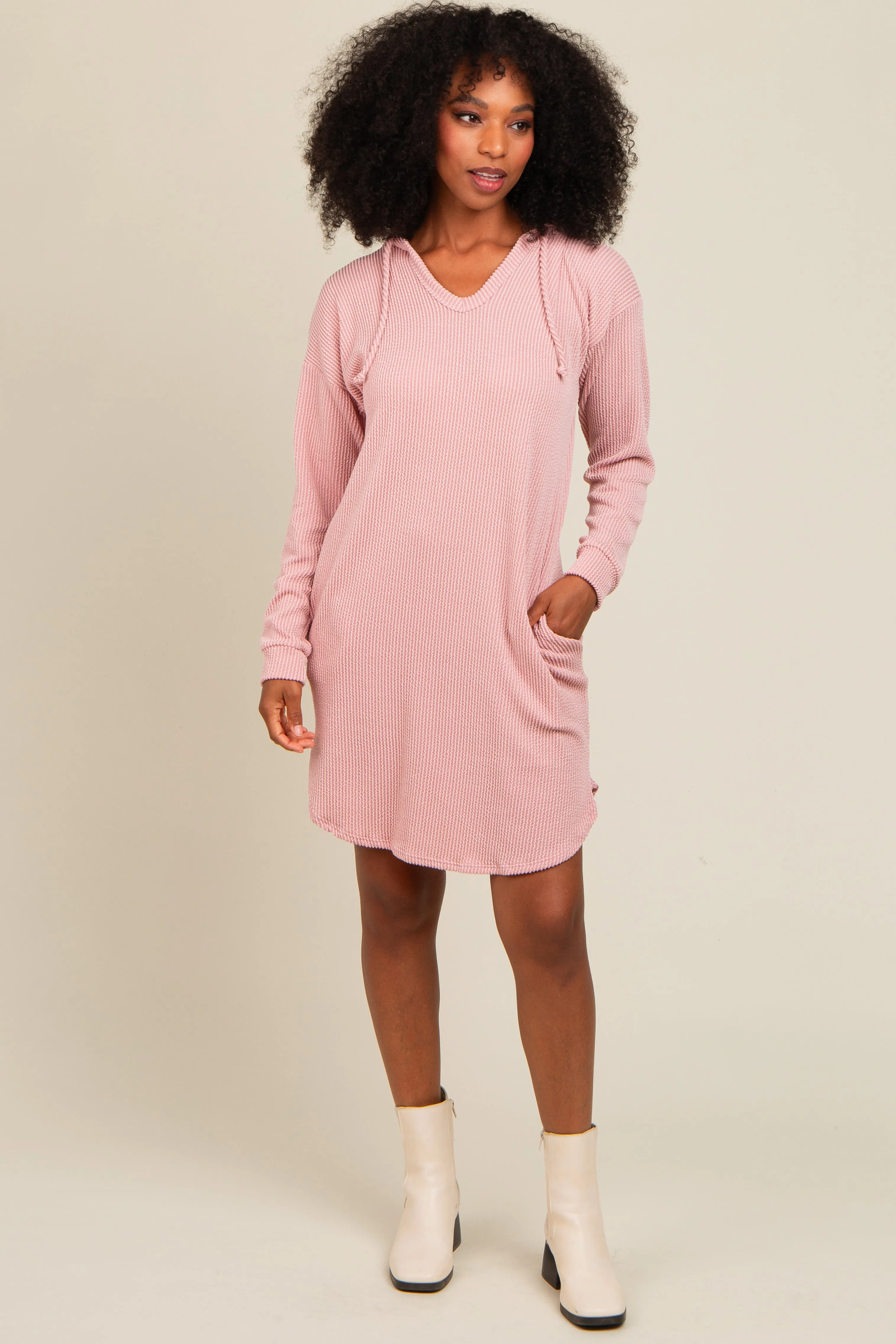 Mauve Ribbed Hoodie Dress sold by Pinkblush