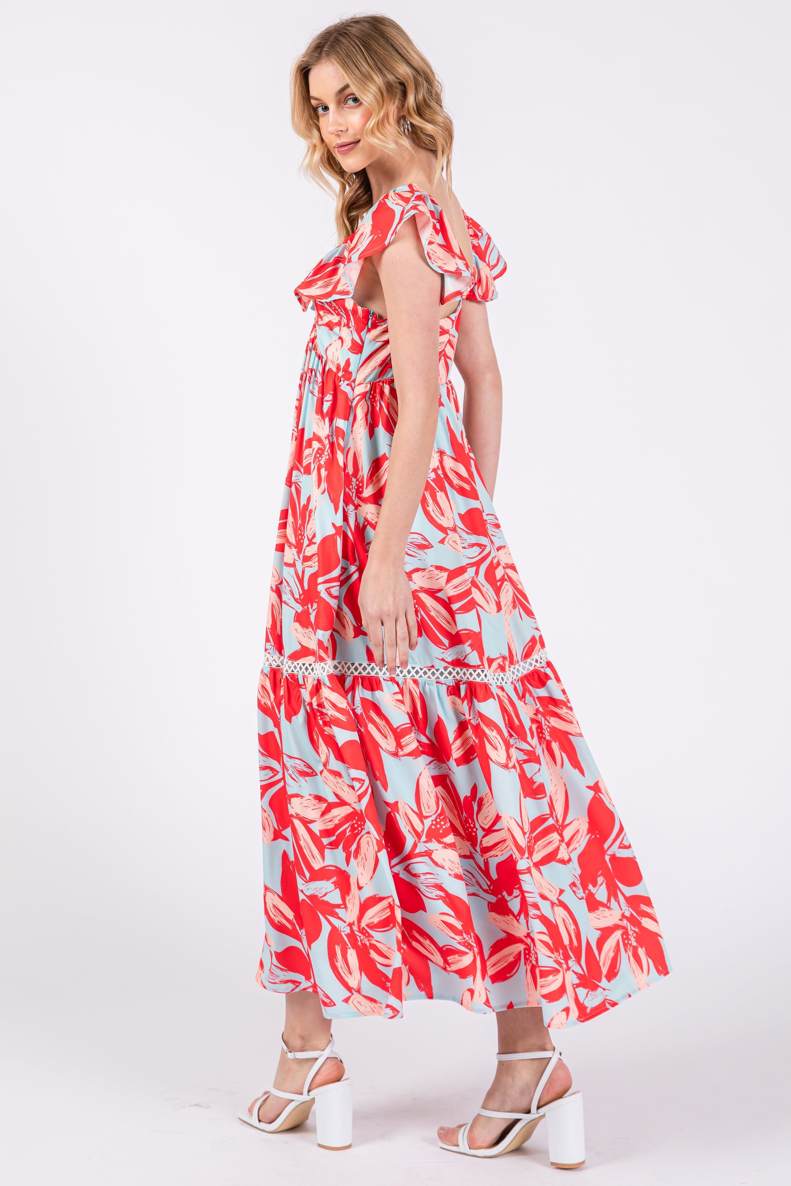 Coral Floral Flounce Maxi Dress sold by Pinkblush product image thumbnail 3