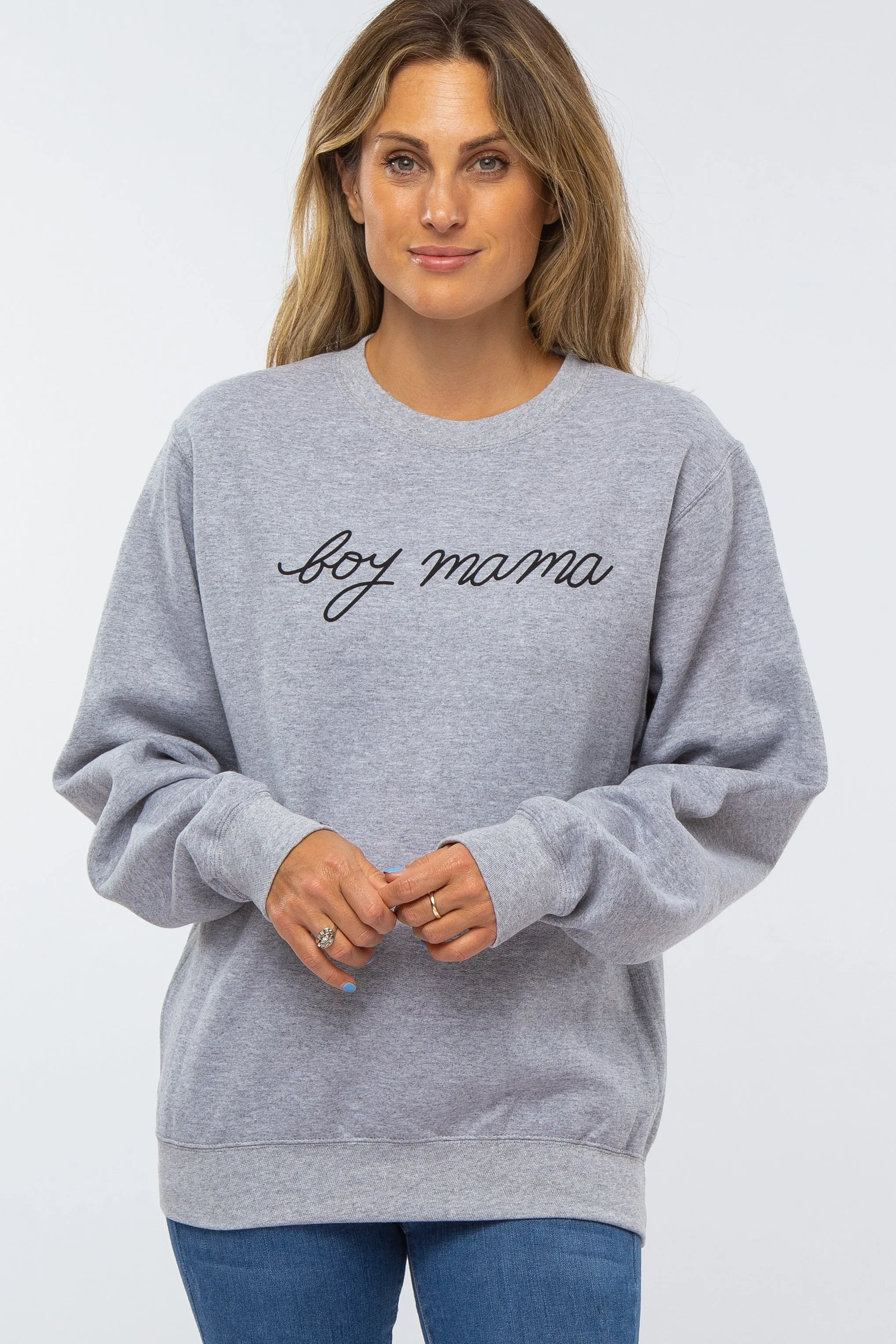 Heather Grey "Boy Mama" Fleece Sweatshirt sold by Pinkblush
