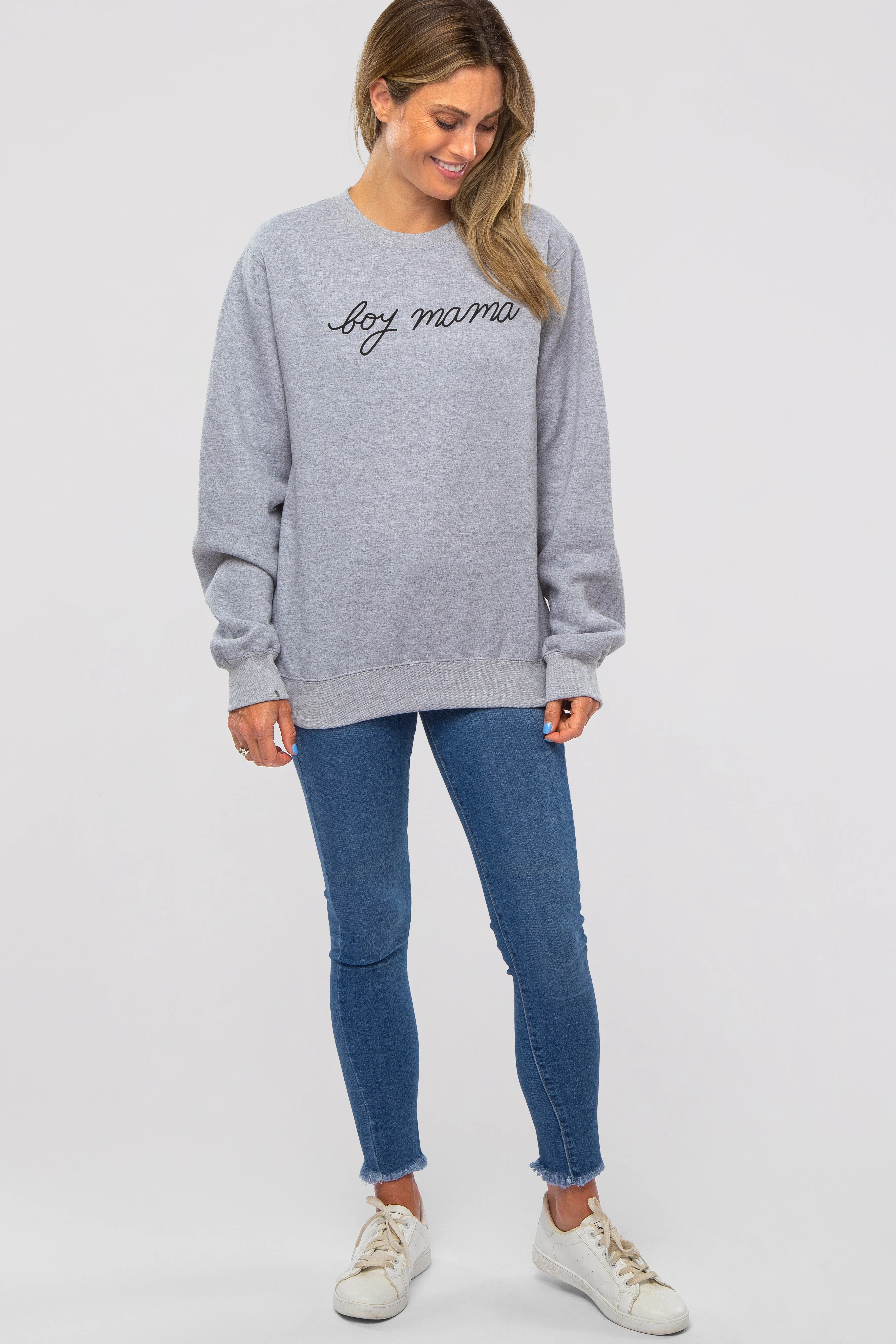 Heather Grey "Boy Mama" Fleece Sweatshirt sold by Pinkblush product image thumbnail 2