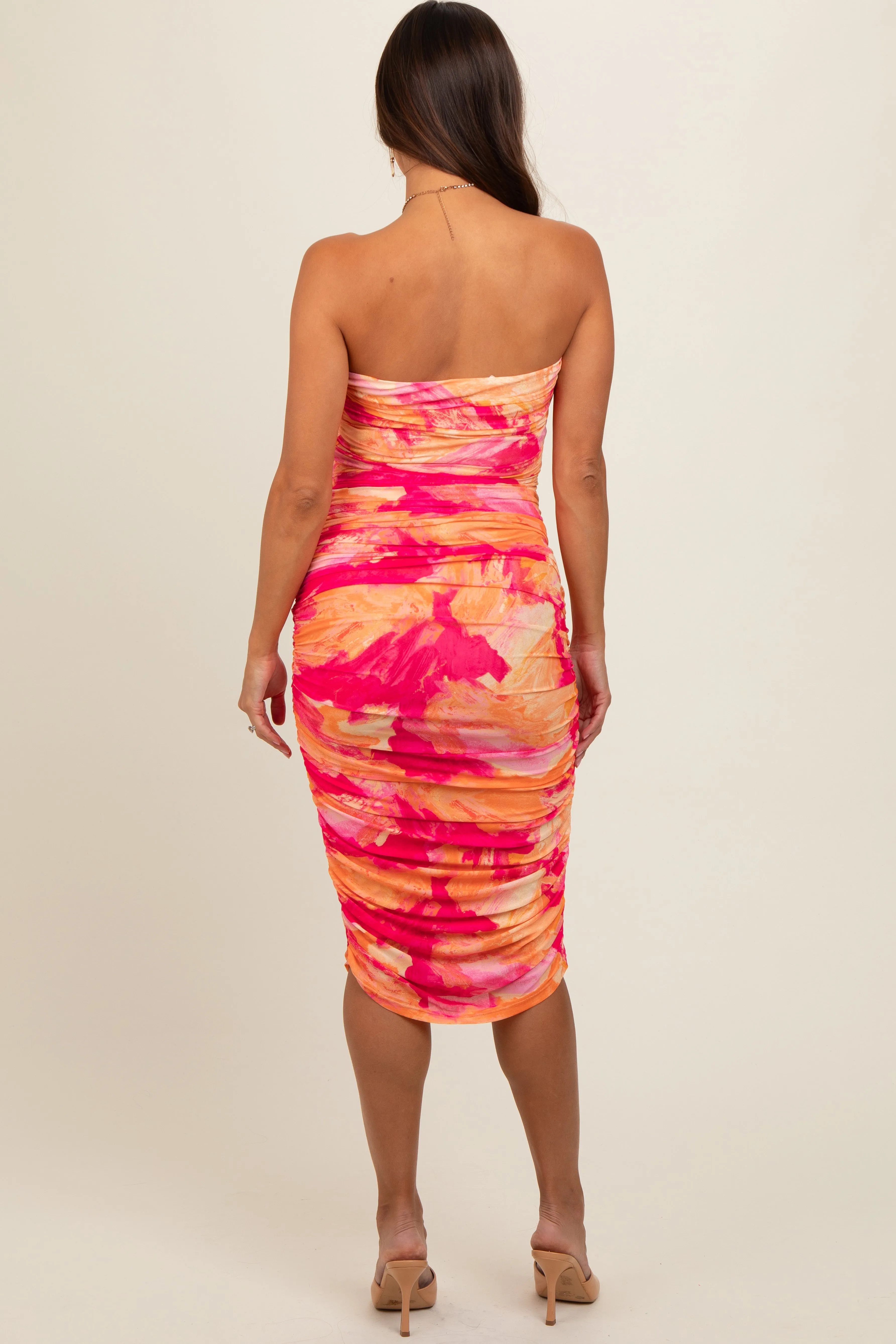 Coral Strapless Zipper Back Maternity Dress sold by Pinkblush product image thumbnail 4