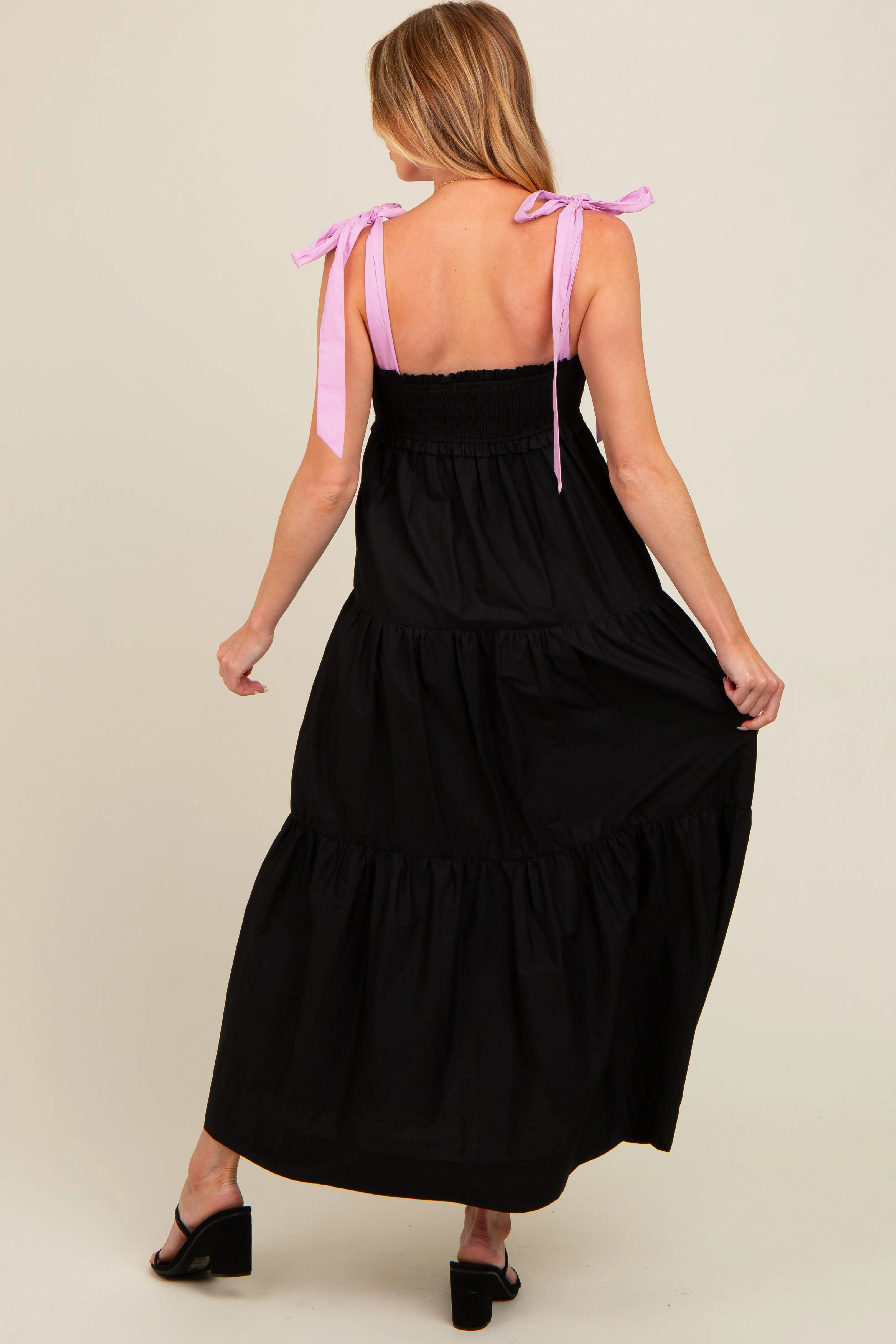 Black Contrast Shoulder Straps Maternity Maxi Dress sold by Pinkblush product image thumbnail 4