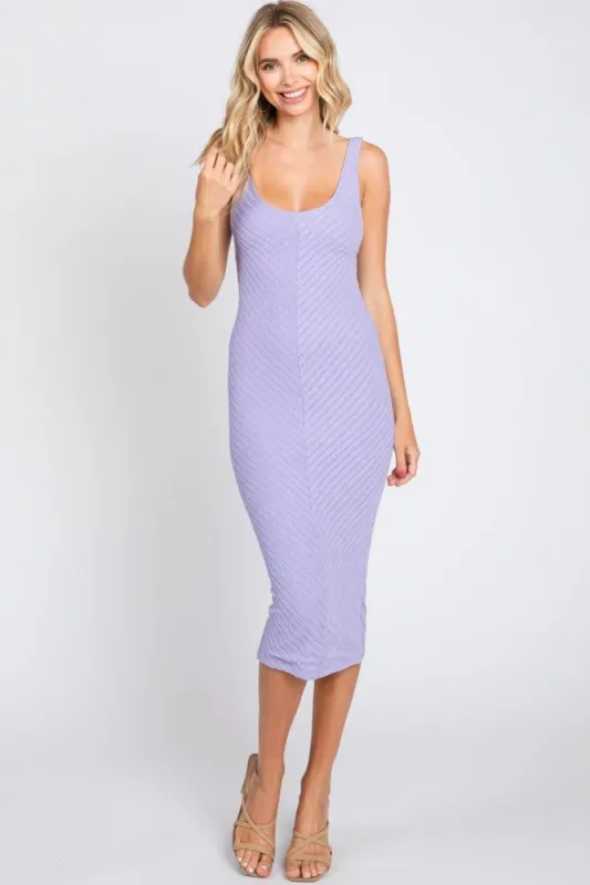 Lavender Textured Knit Sleeveless Midi Dress sold by Pinkblush