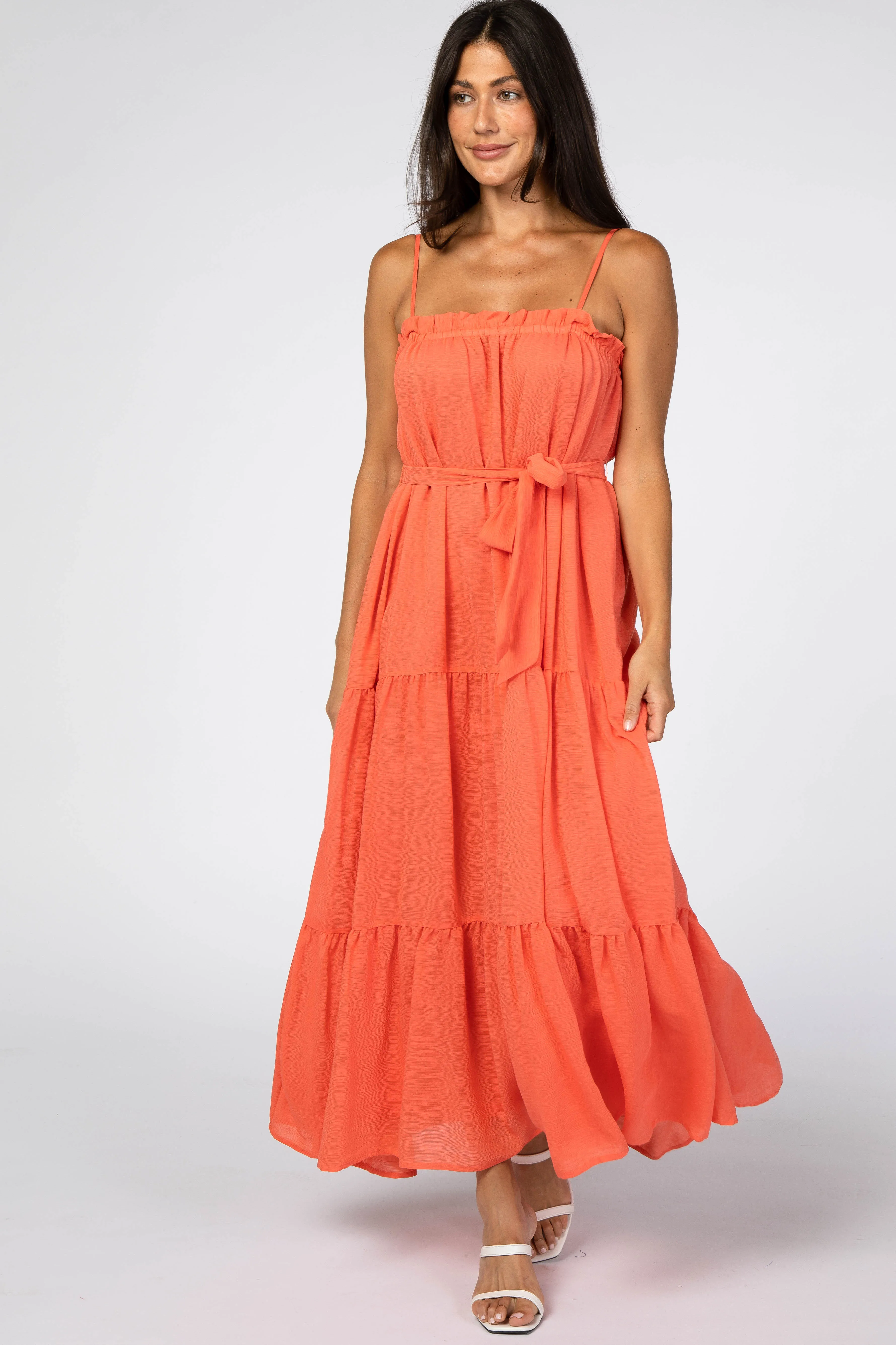 Orange Tiered Maternity Maxi Dress sold by Pinkblush product image thumbnail 5
