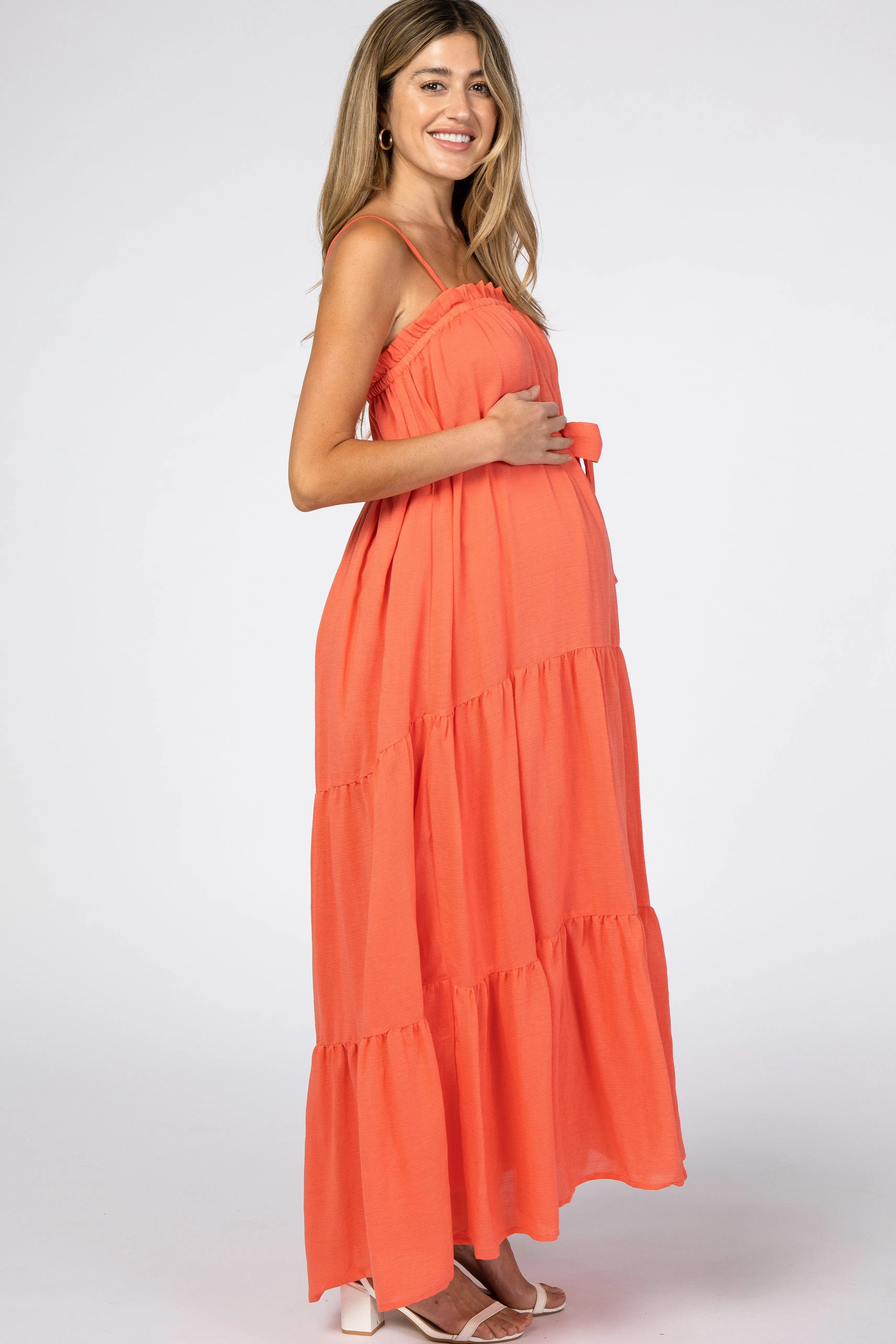 Orange Tiered Maternity Maxi Dress sold by Pinkblush product image thumbnail 2