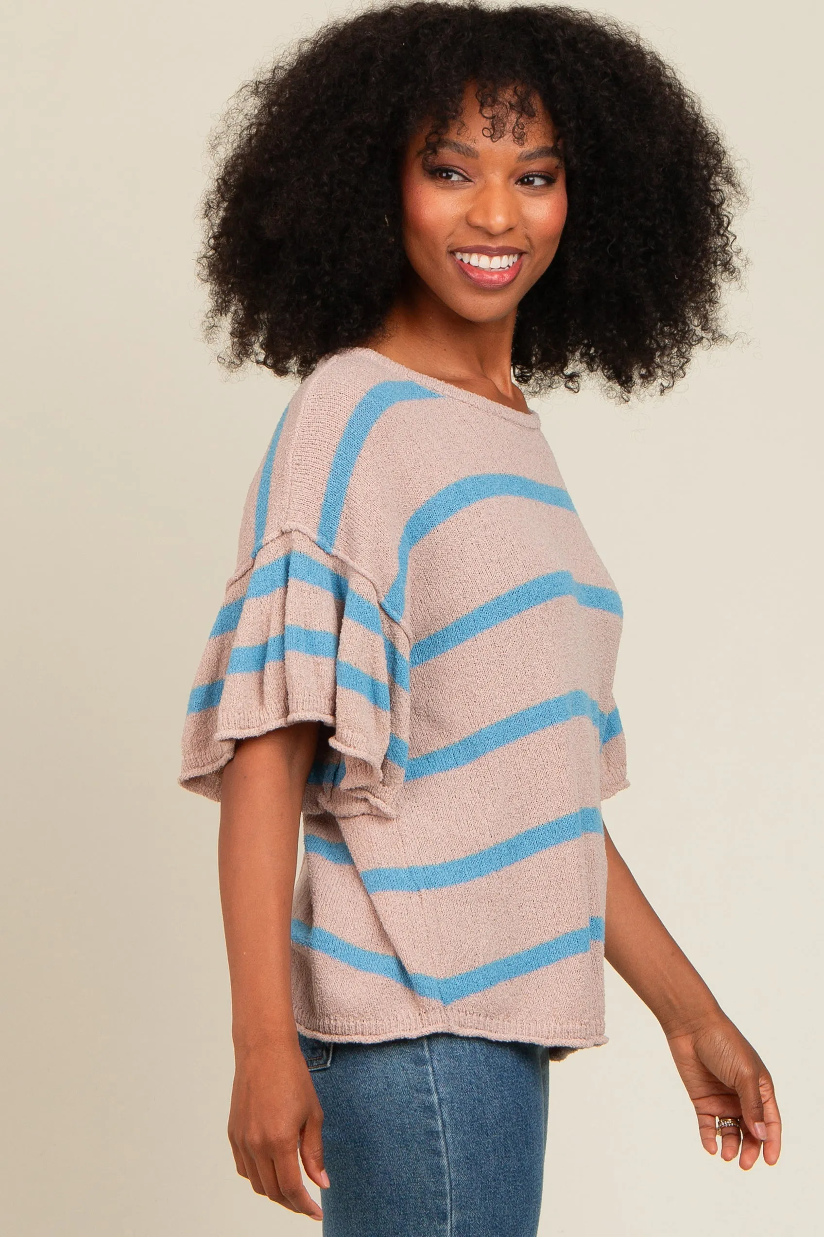Blue Striped Ruffle Sleeve Knit Top sold by Pinkblush product image thumbnail 3