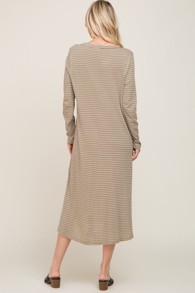 Light Olive Striped Side Slit Midi Dress sold by Pinkblush product image thumbnail 3