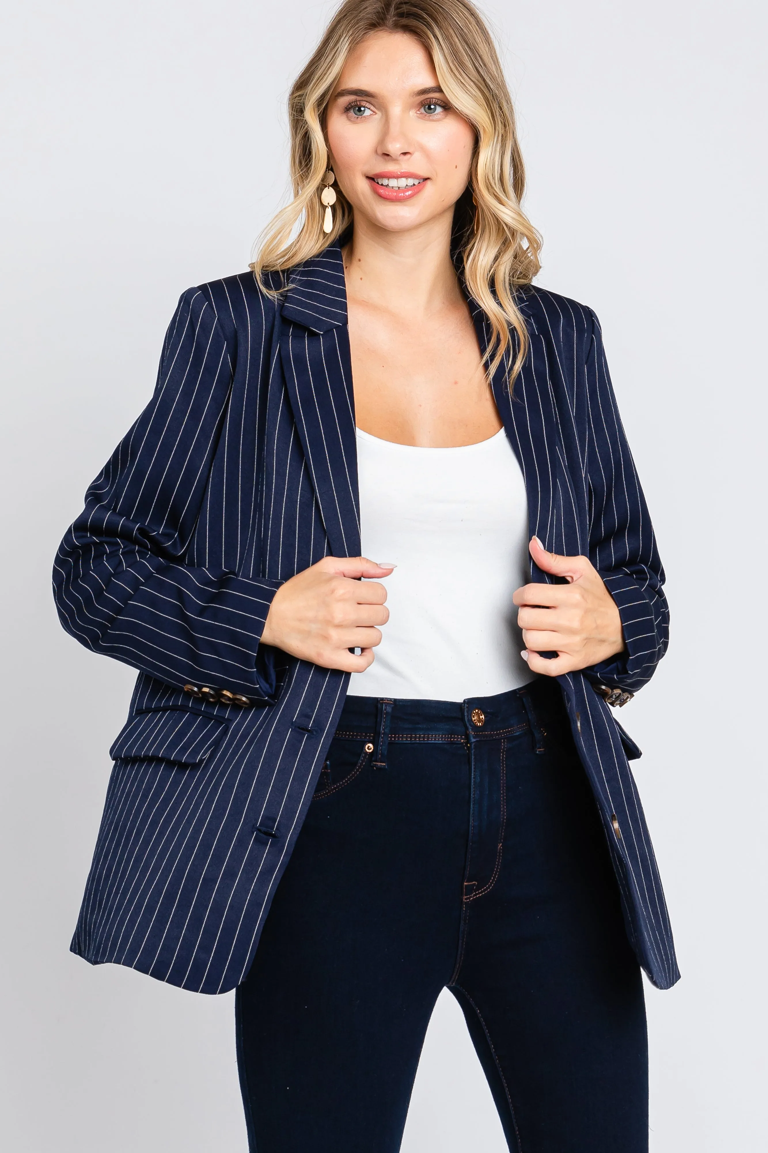 Navy Pinstripe Front Pocket Blazer sold by Pinkblush product image thumbnail 5