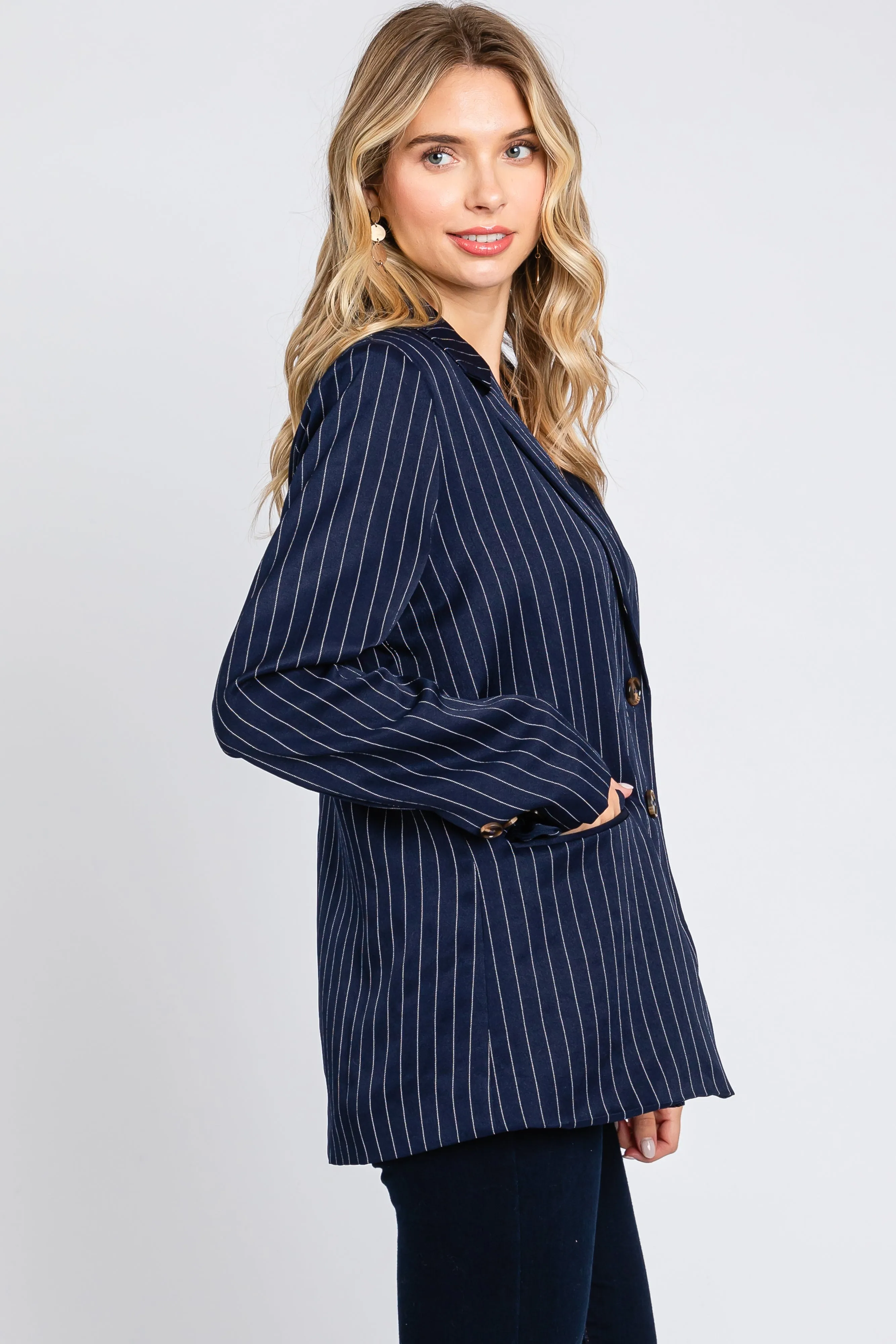 Navy Pinstripe Front Pocket Blazer sold by Pinkblush product image thumbnail 2