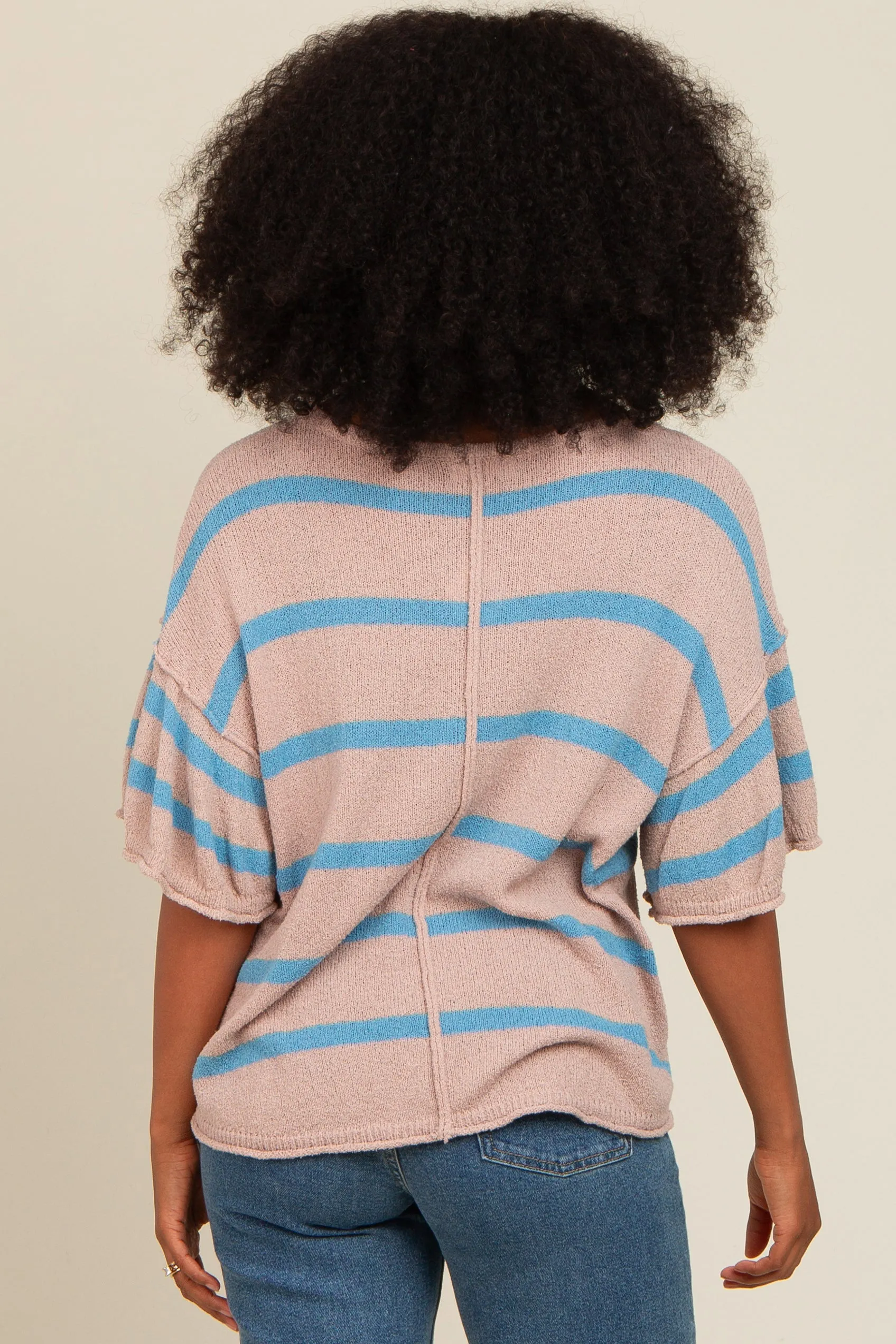 Blue Striped Ruffle Sleeve Knit Top sold by Pinkblush product image thumbnail 4